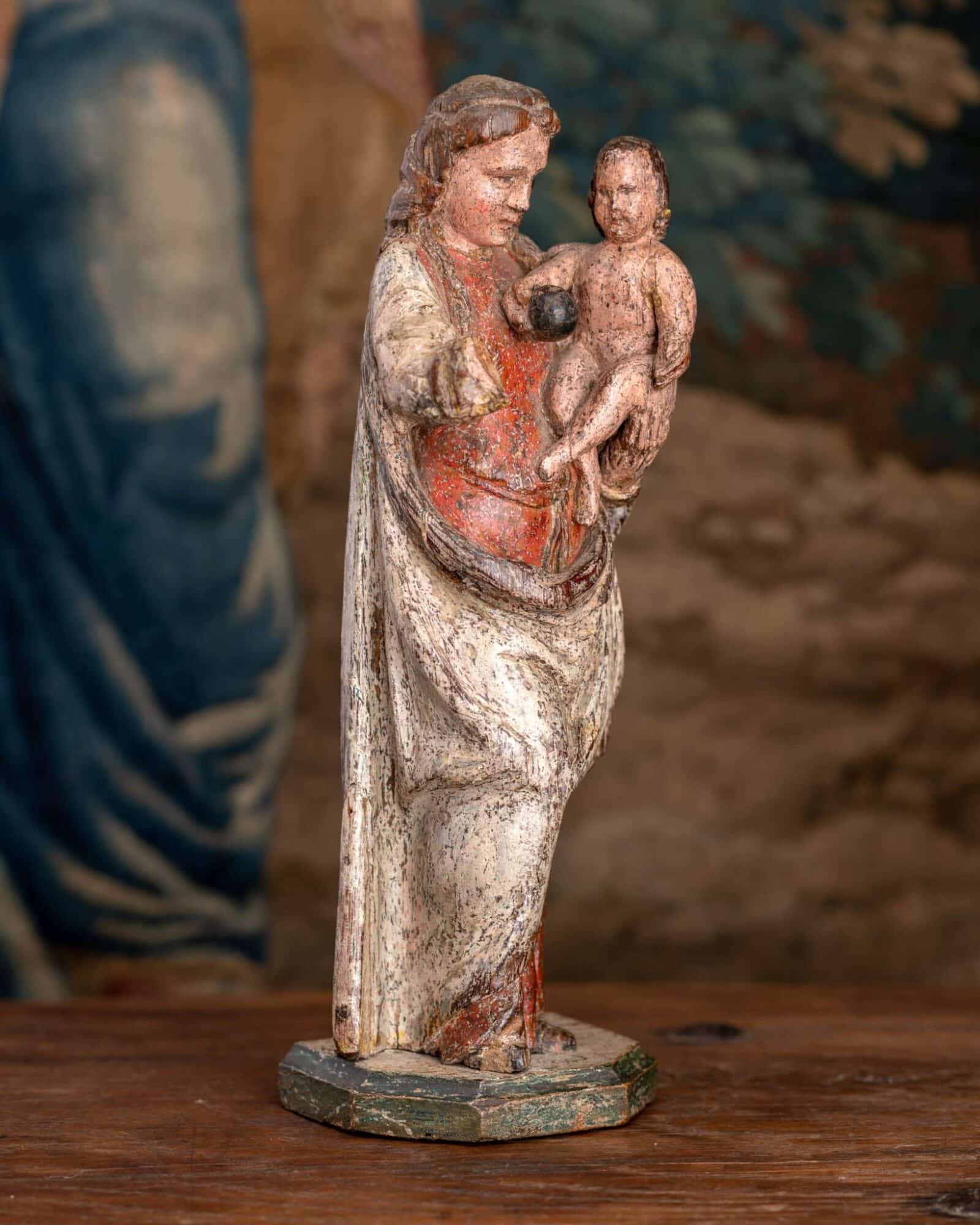 Renaissance Malines Oak Polychromed Sculpture of the Virgin and Child
