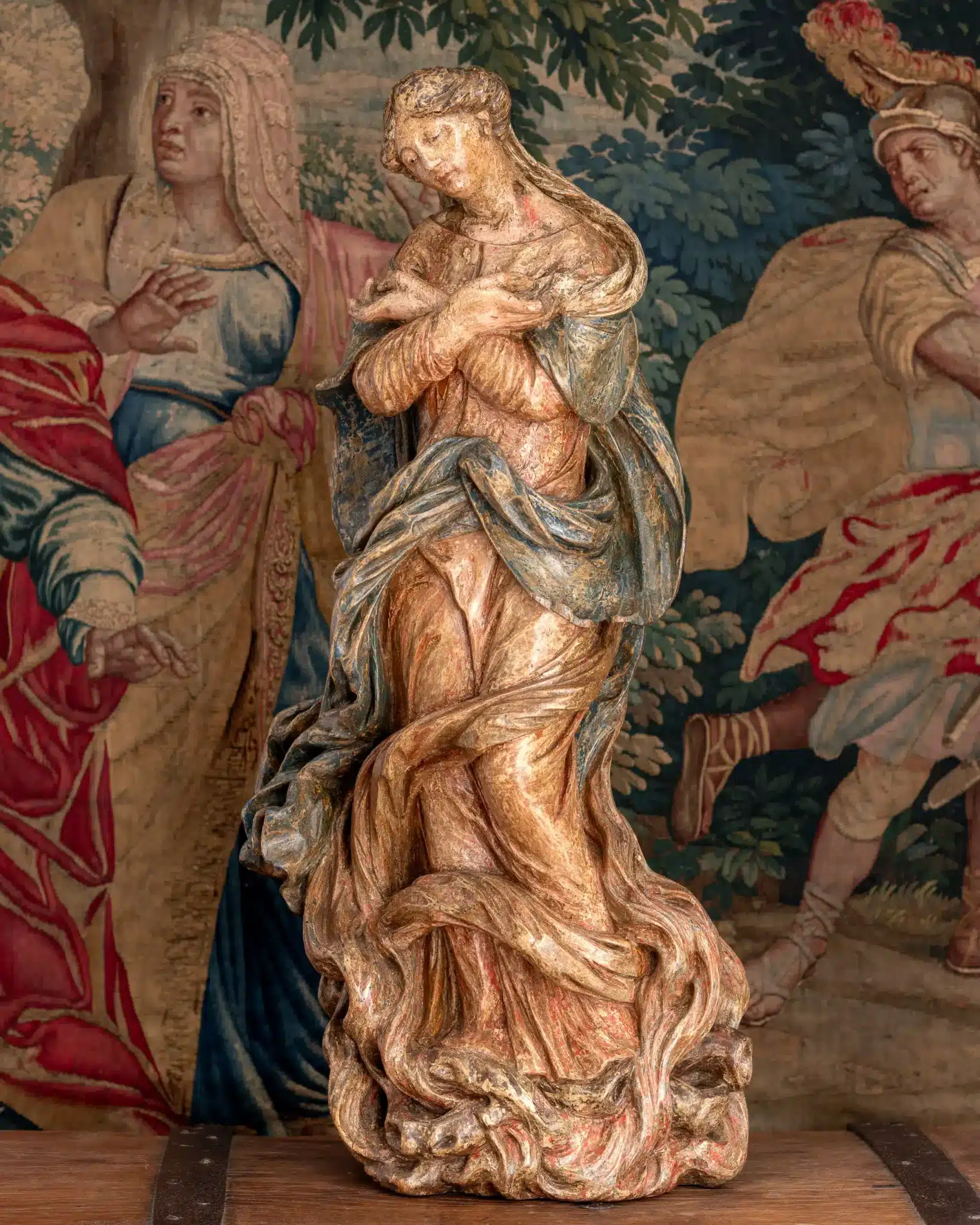 17th century oak polychromed sculpture