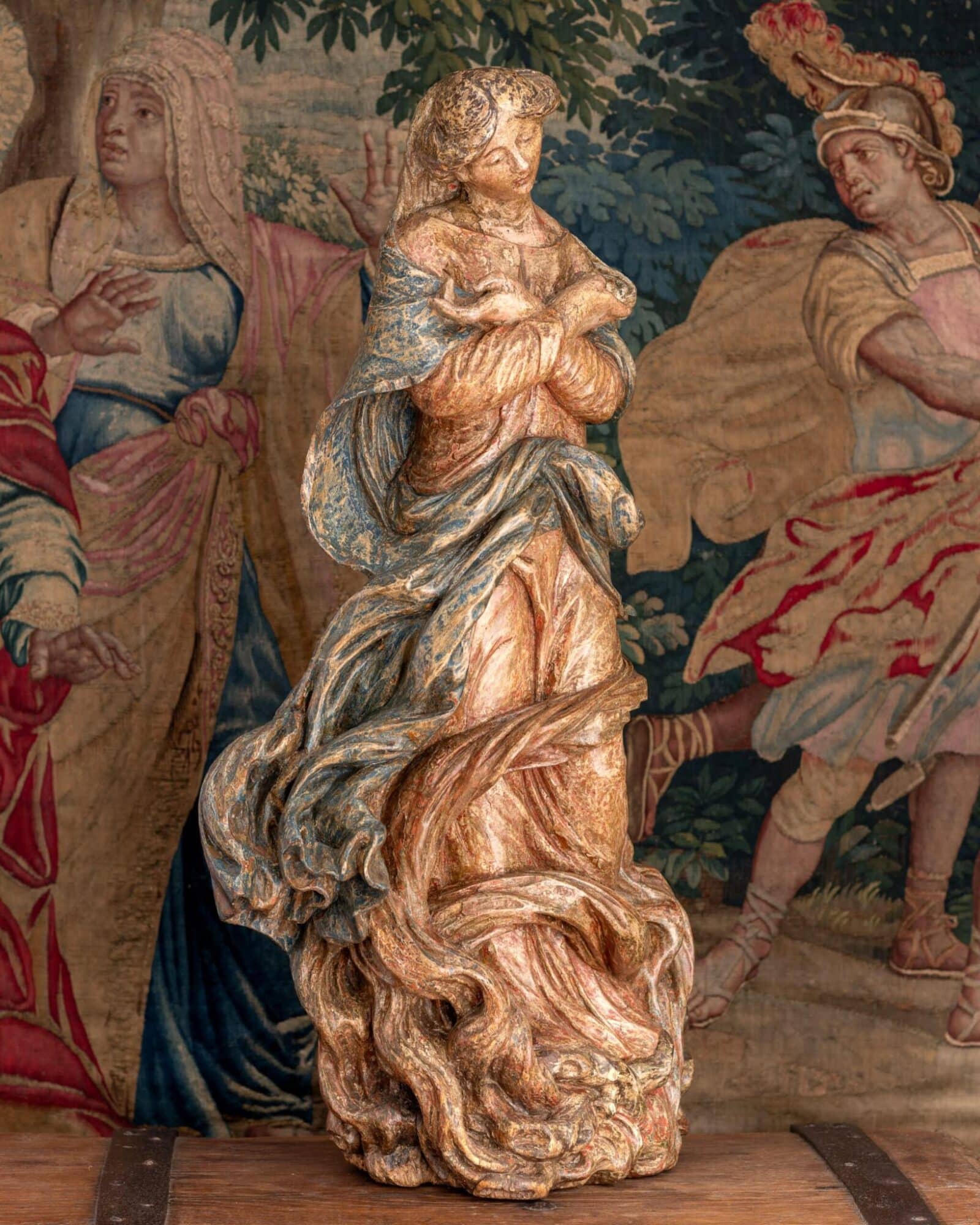 17th century oak polychromed sculpture