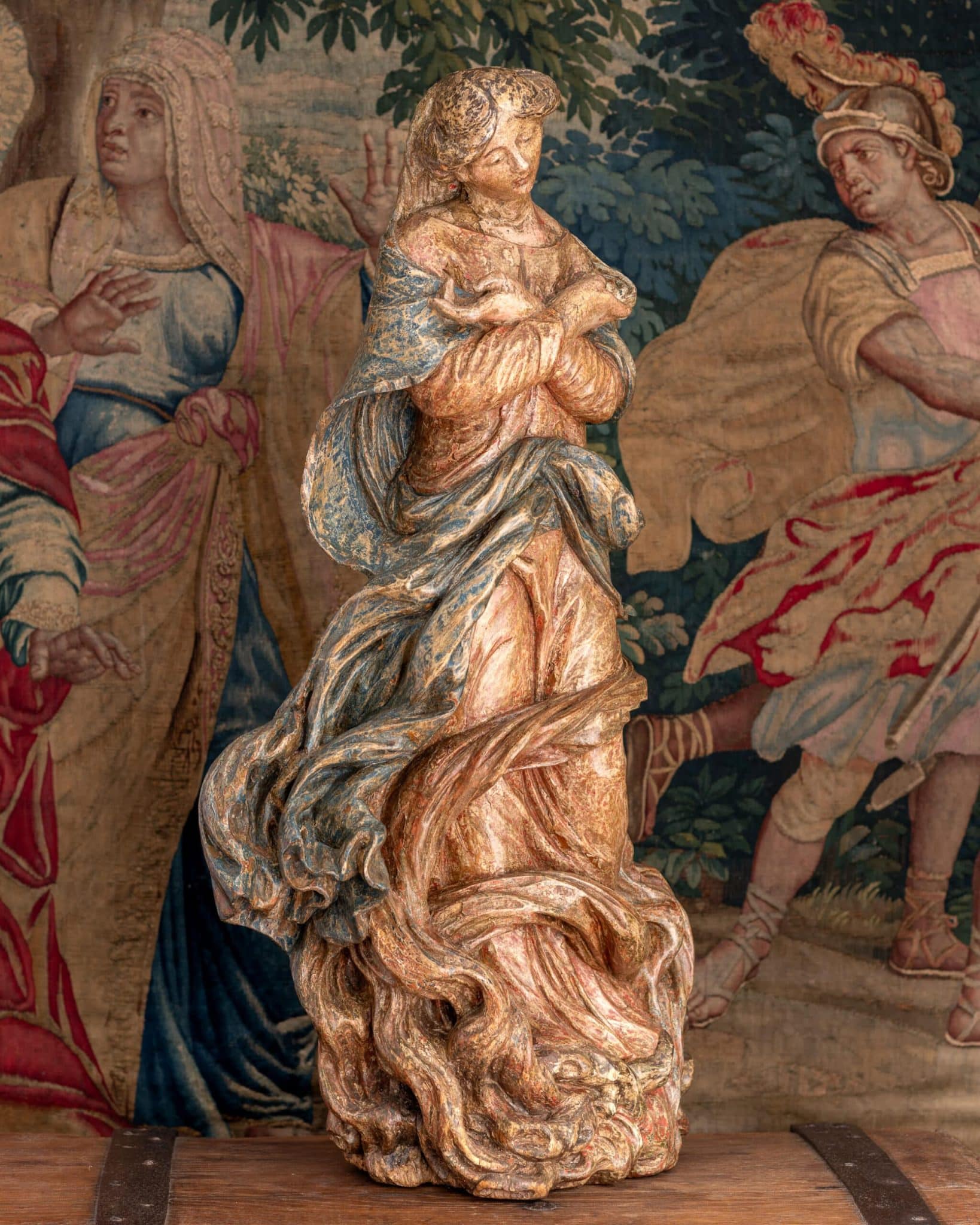 17th century oak polychromed sculpture