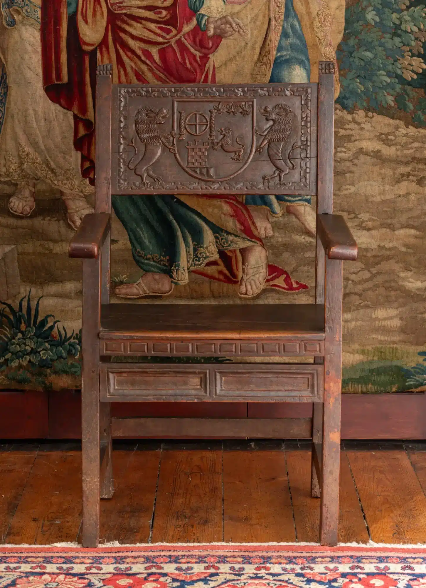 16th century Spanish walnut armorial armchair