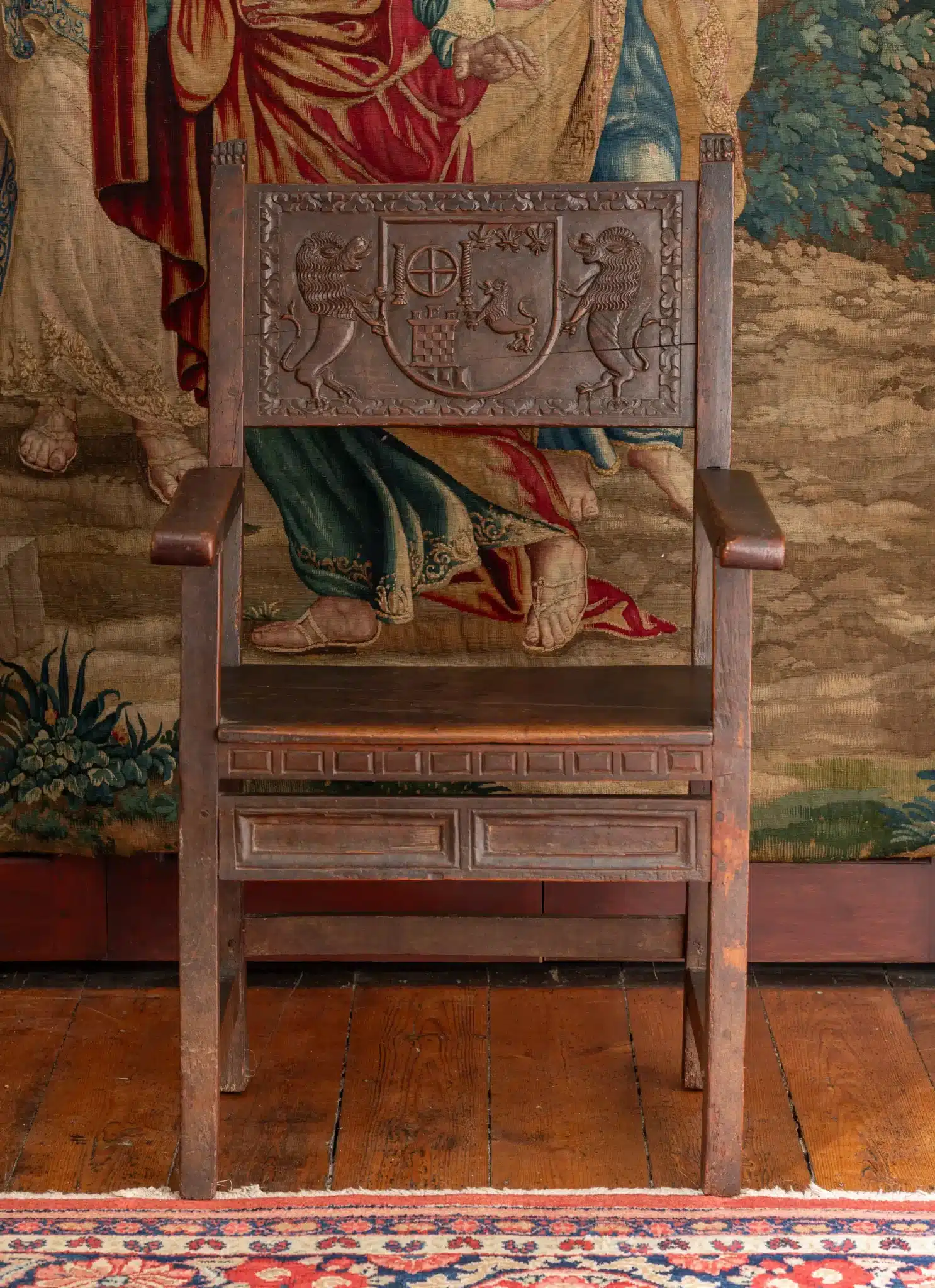 16th century Spanish walnut armorial armchair