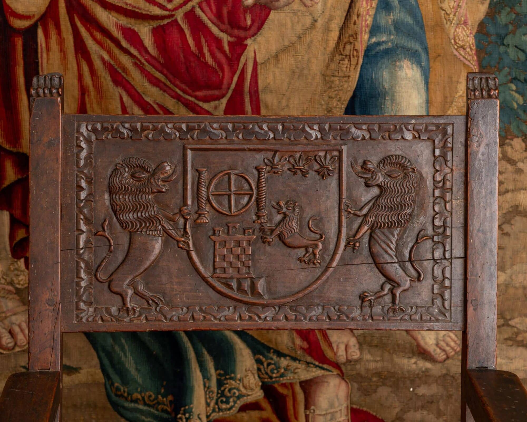 16th century Spanish walnut armorial armchair