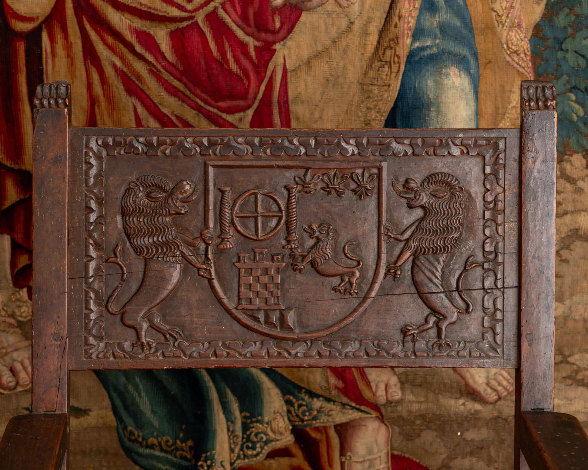 16th century Spanish walnut armorial armchair