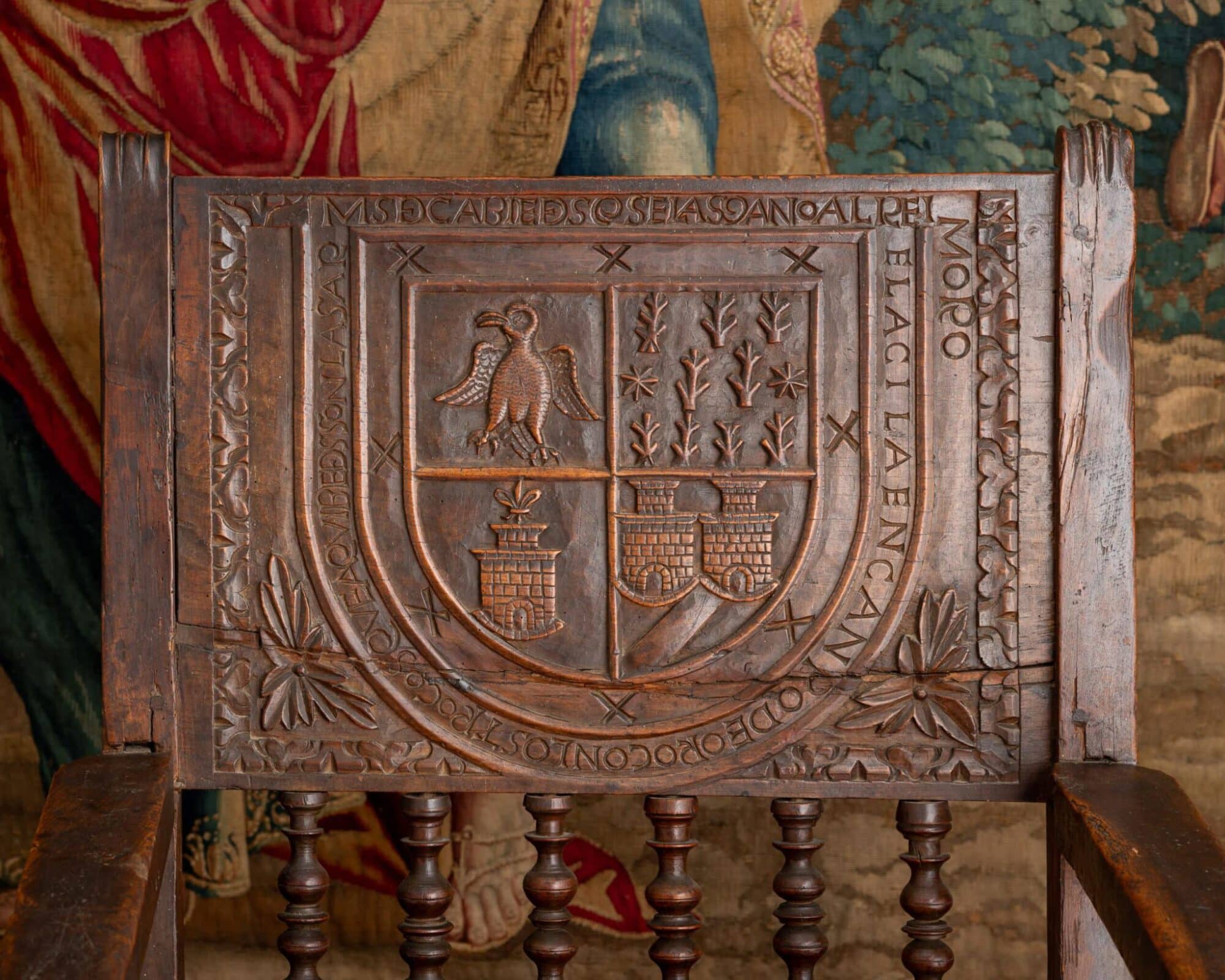 16th century Spanish walnut armorial armchair