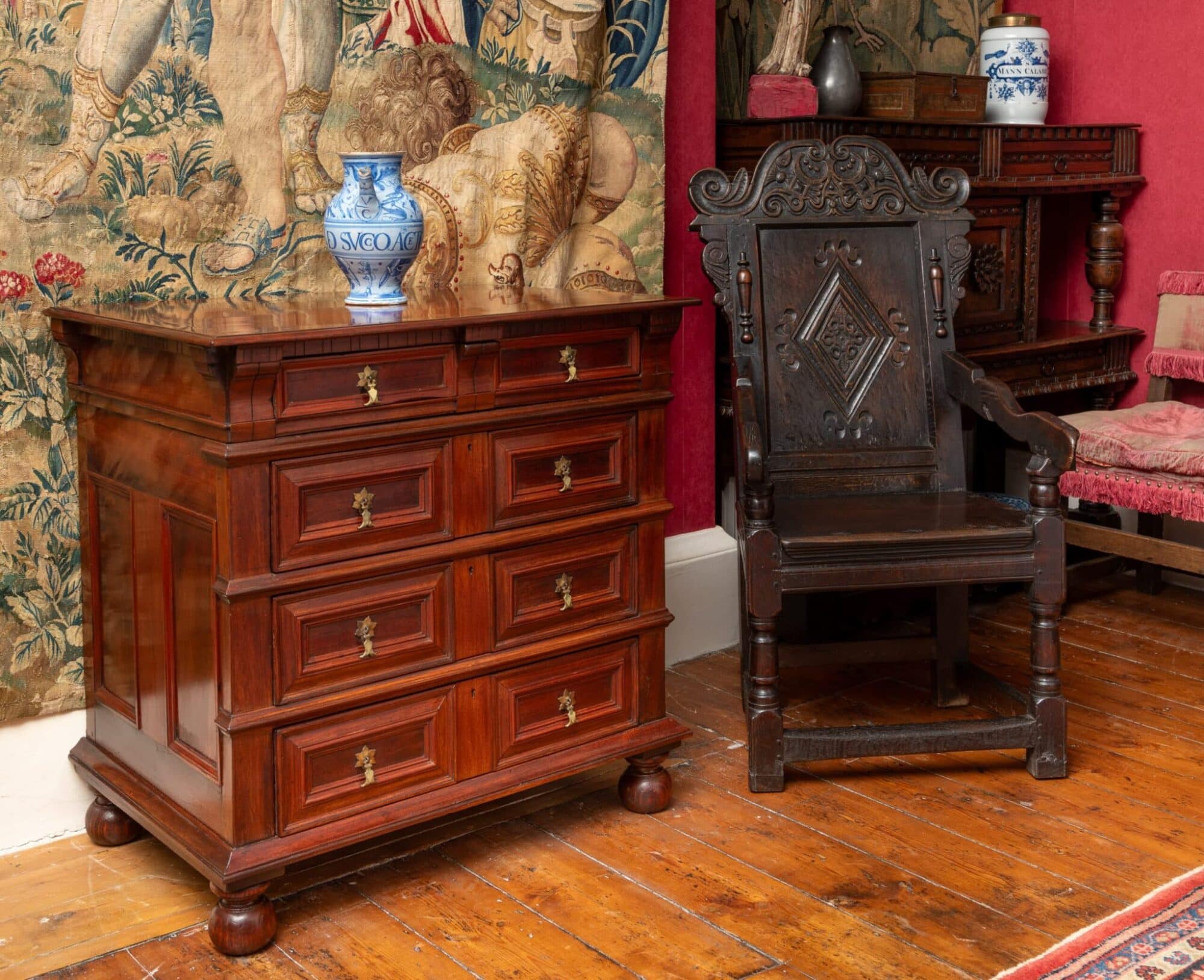 Charles II snakewood and walnut chest of drawers