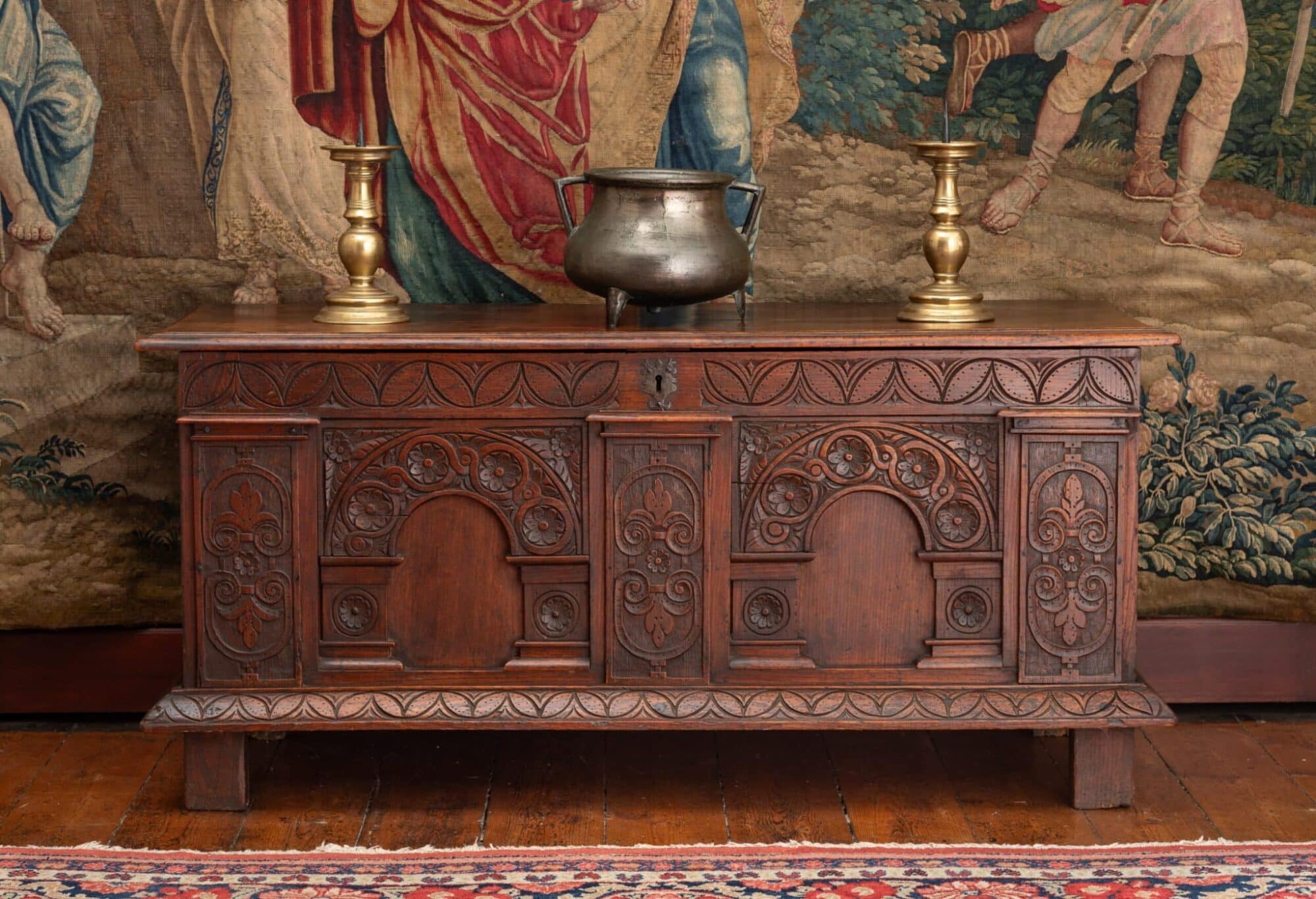 Elizabeth I oak carved chest