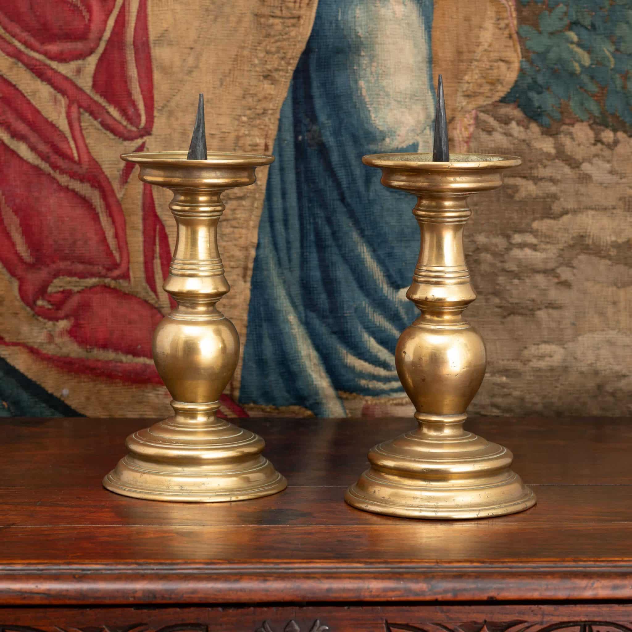 Pair of Renaissance Brass Pricket Candlesticks