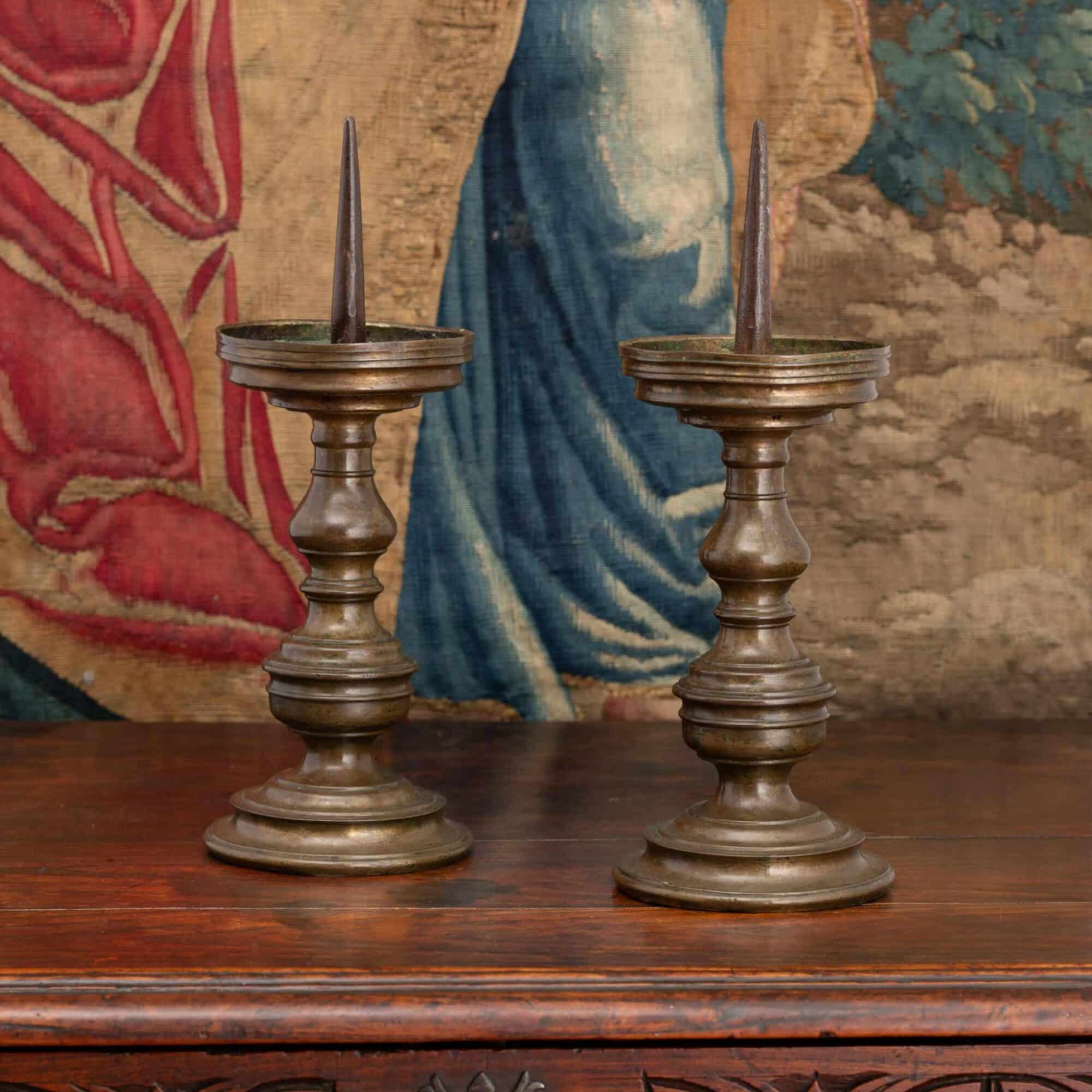 Pair of renaissance pricket candlesticks