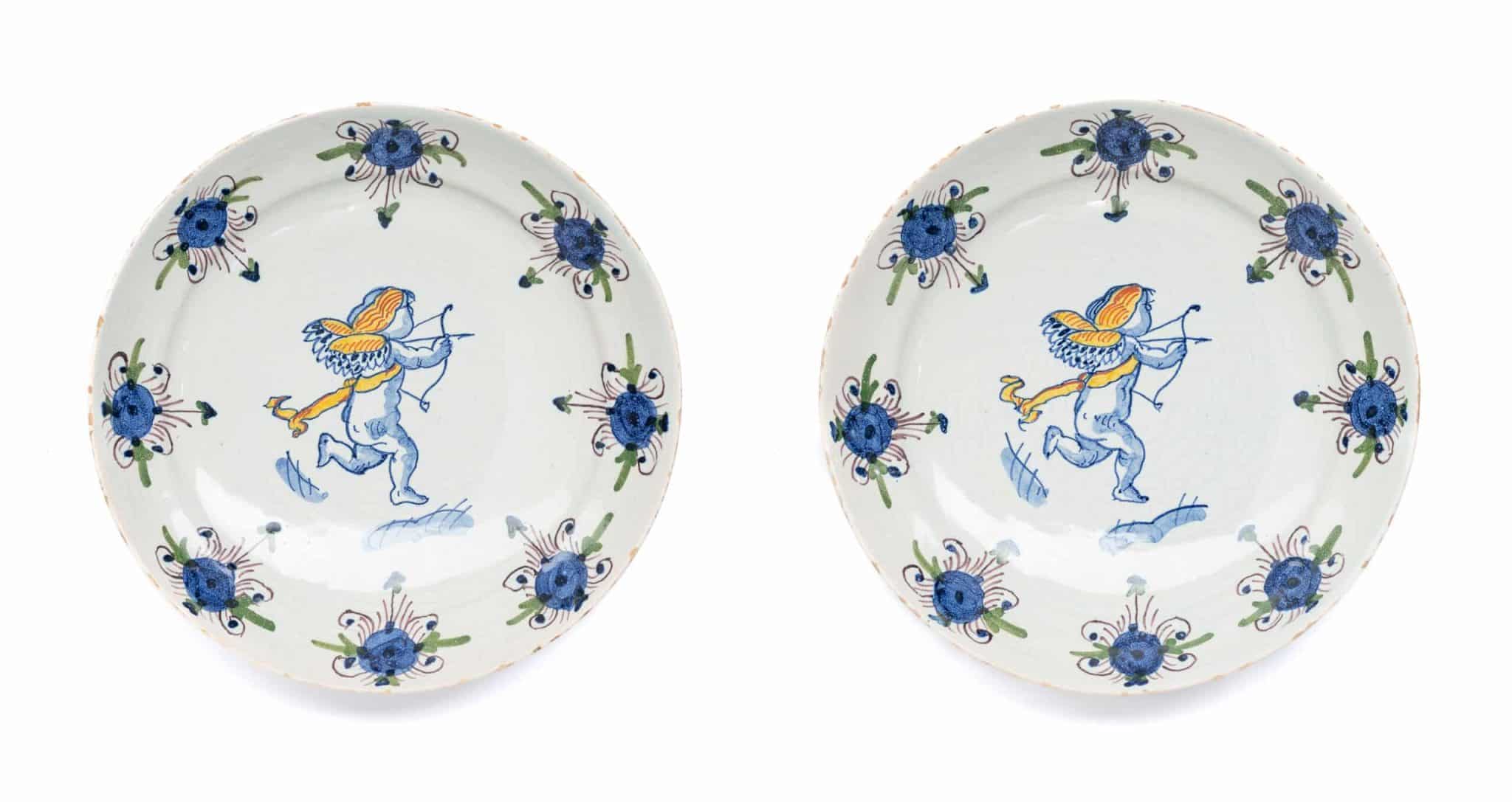 A Pair of Delftware Polychrome Plates