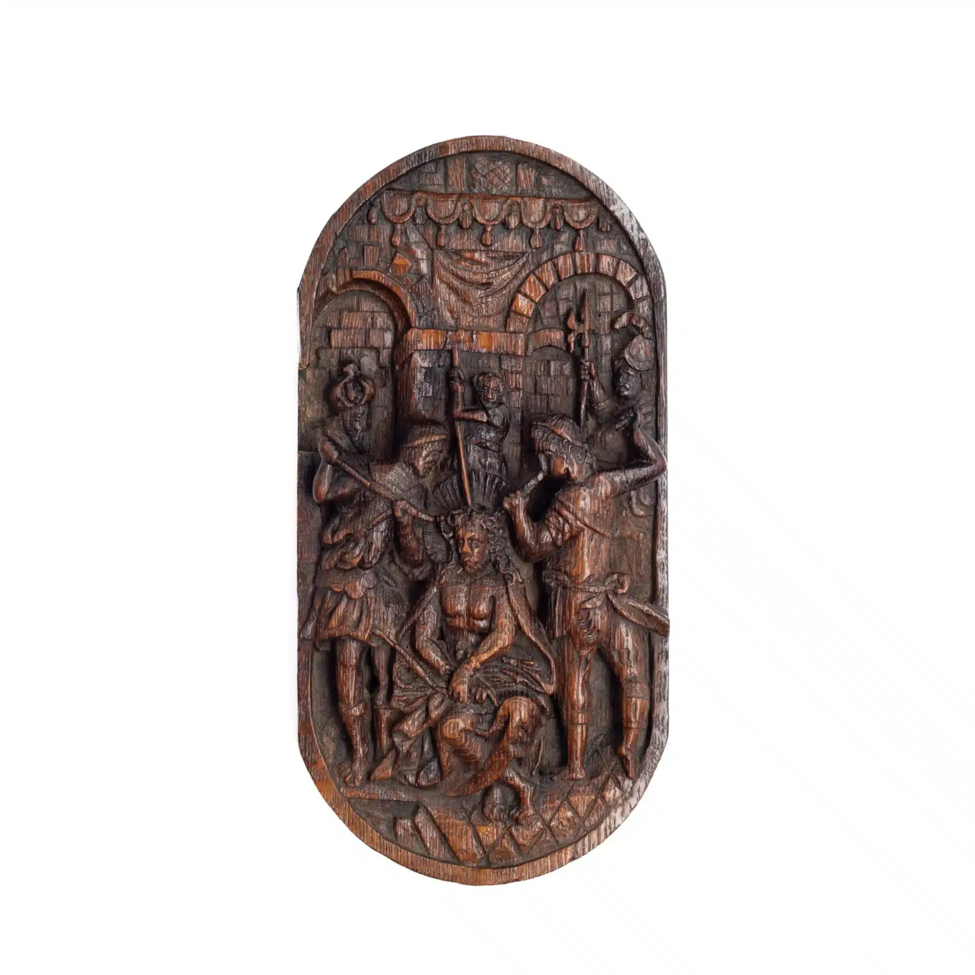 Renaissance Carved Oak Panel: The Mocking of Christ