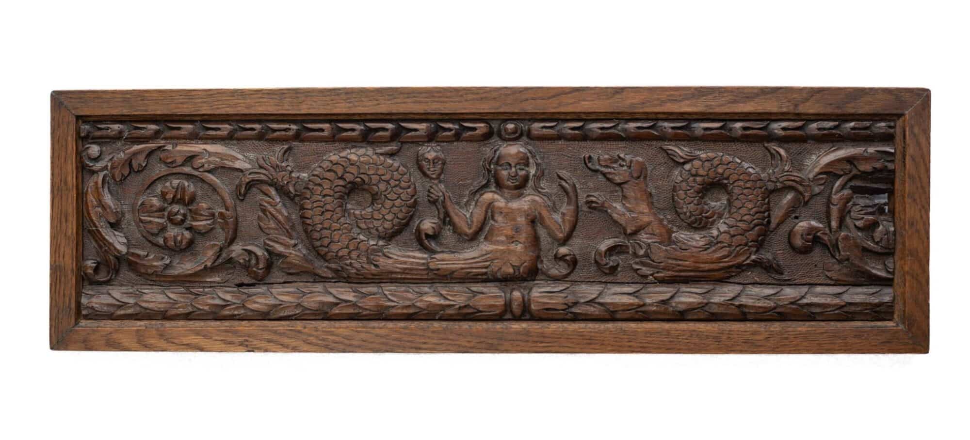 Dutch 17th Century Carved Oak Panel with Mermaid (Siren) Motif