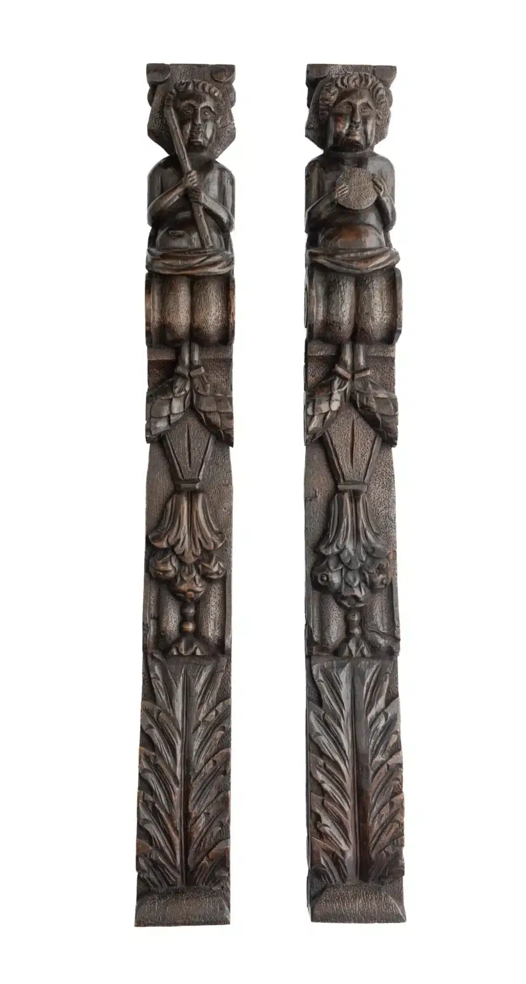 Pair of Carved Oak Columns with Musicians