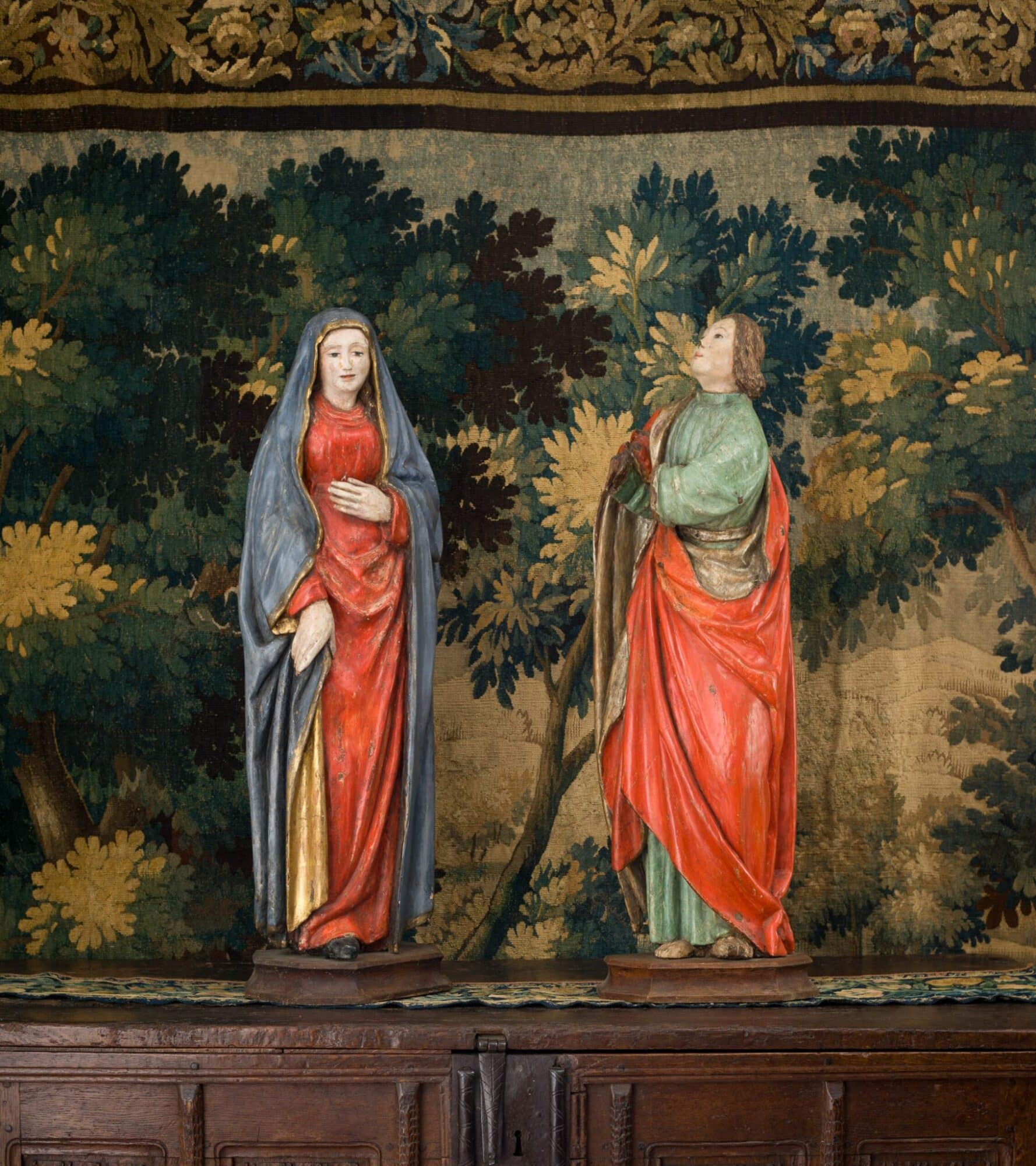 Late Gothic Oak Sculptures of the Virgin Mary and St John the Evangelist