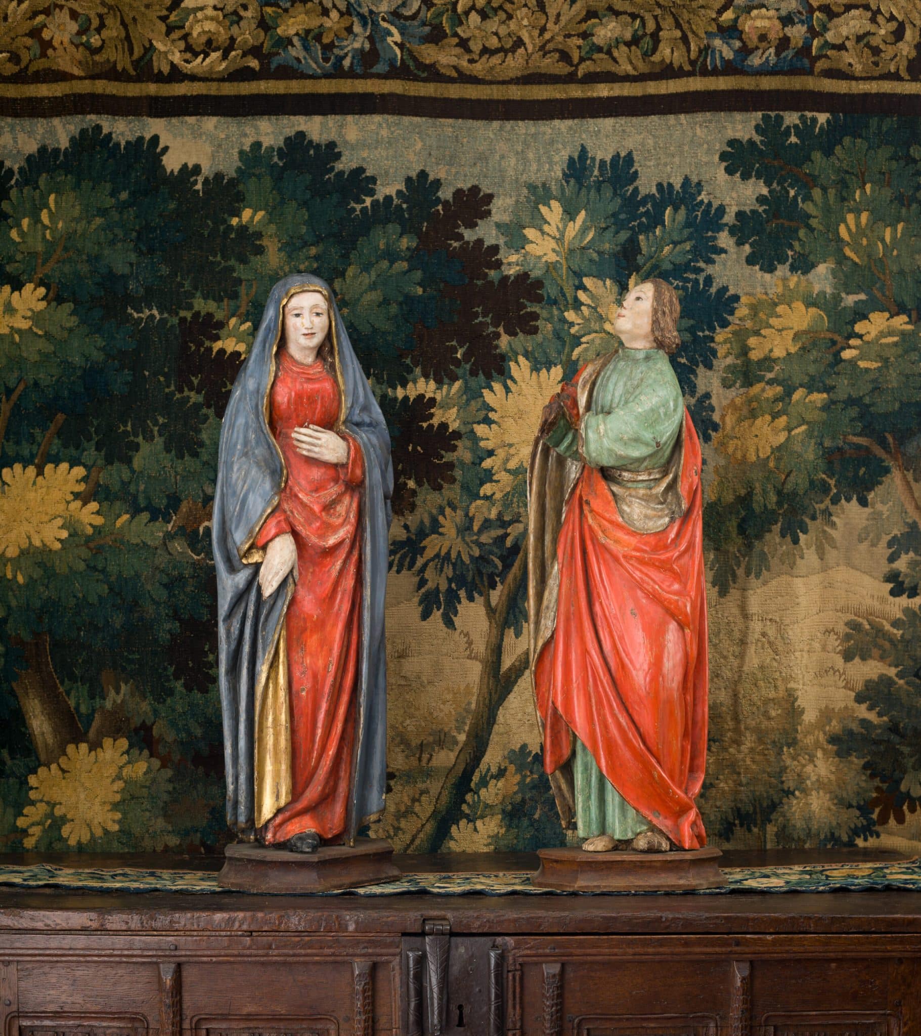 Late Gothic Oak Sculptures of the Virgin Mary and St John the Evangelist