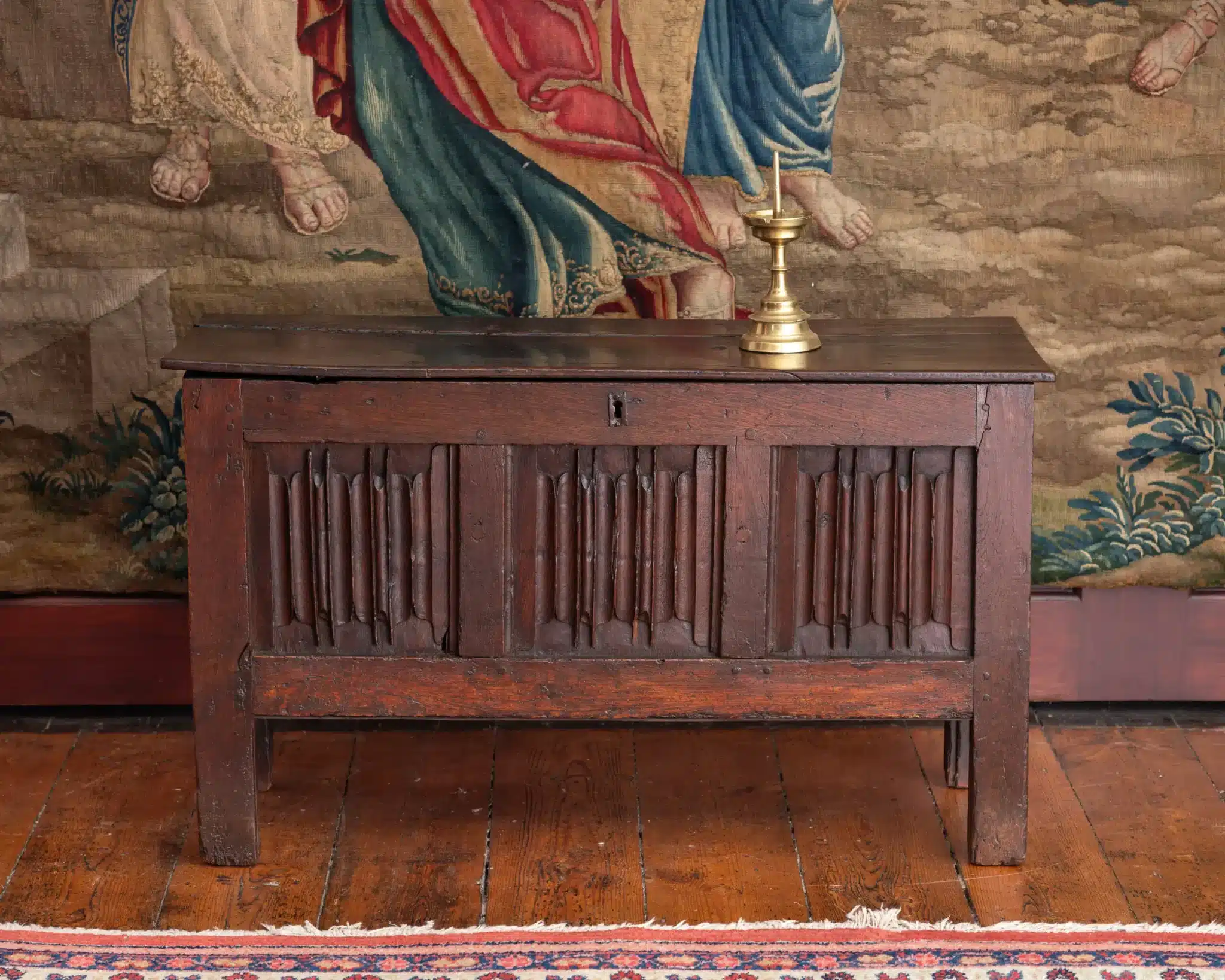 Henry VIII Joined Oak Linenfold Chest, Carved on All Sides