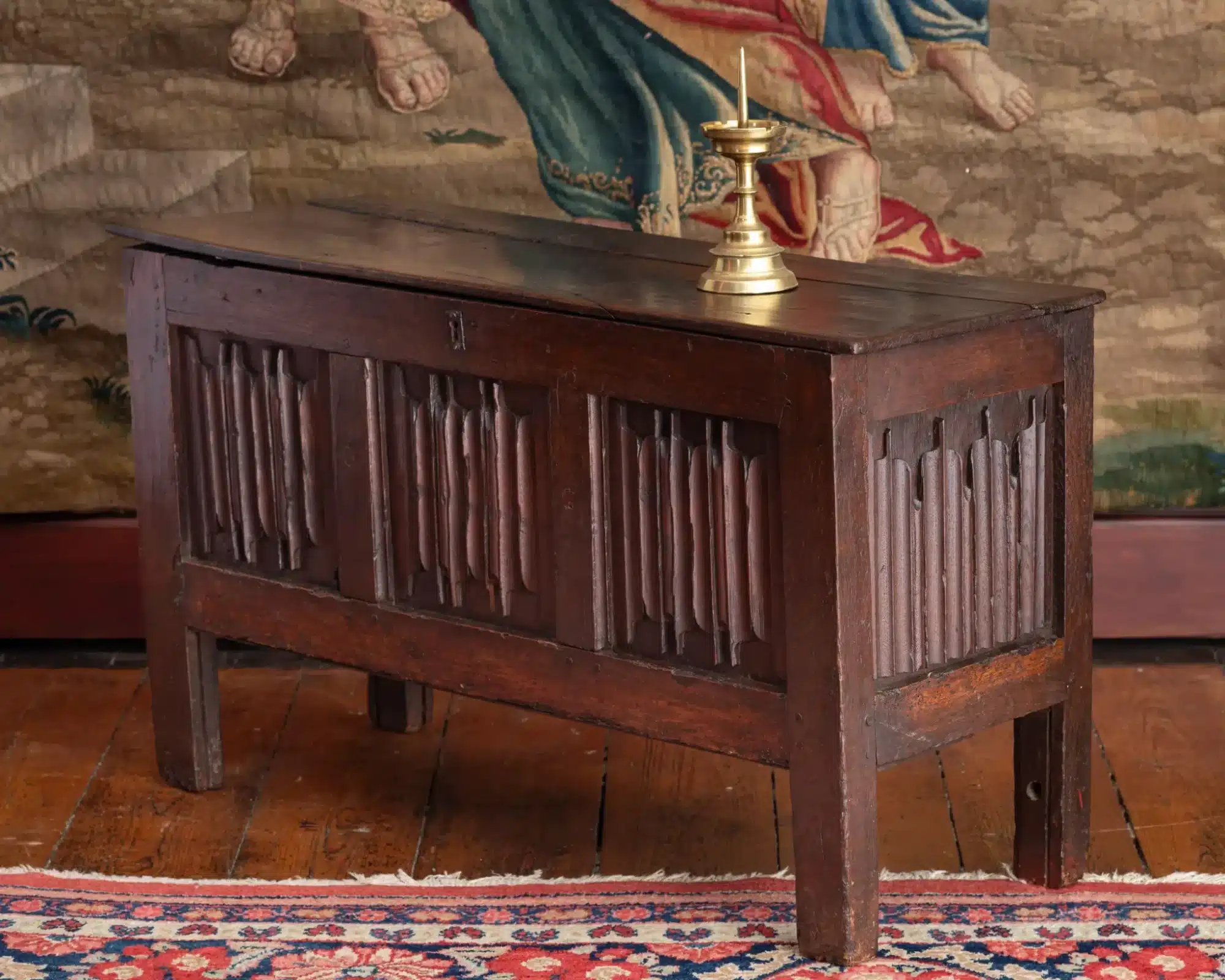 Henry VIII Joined Oak Linenfold Chest, Carved on All Sides