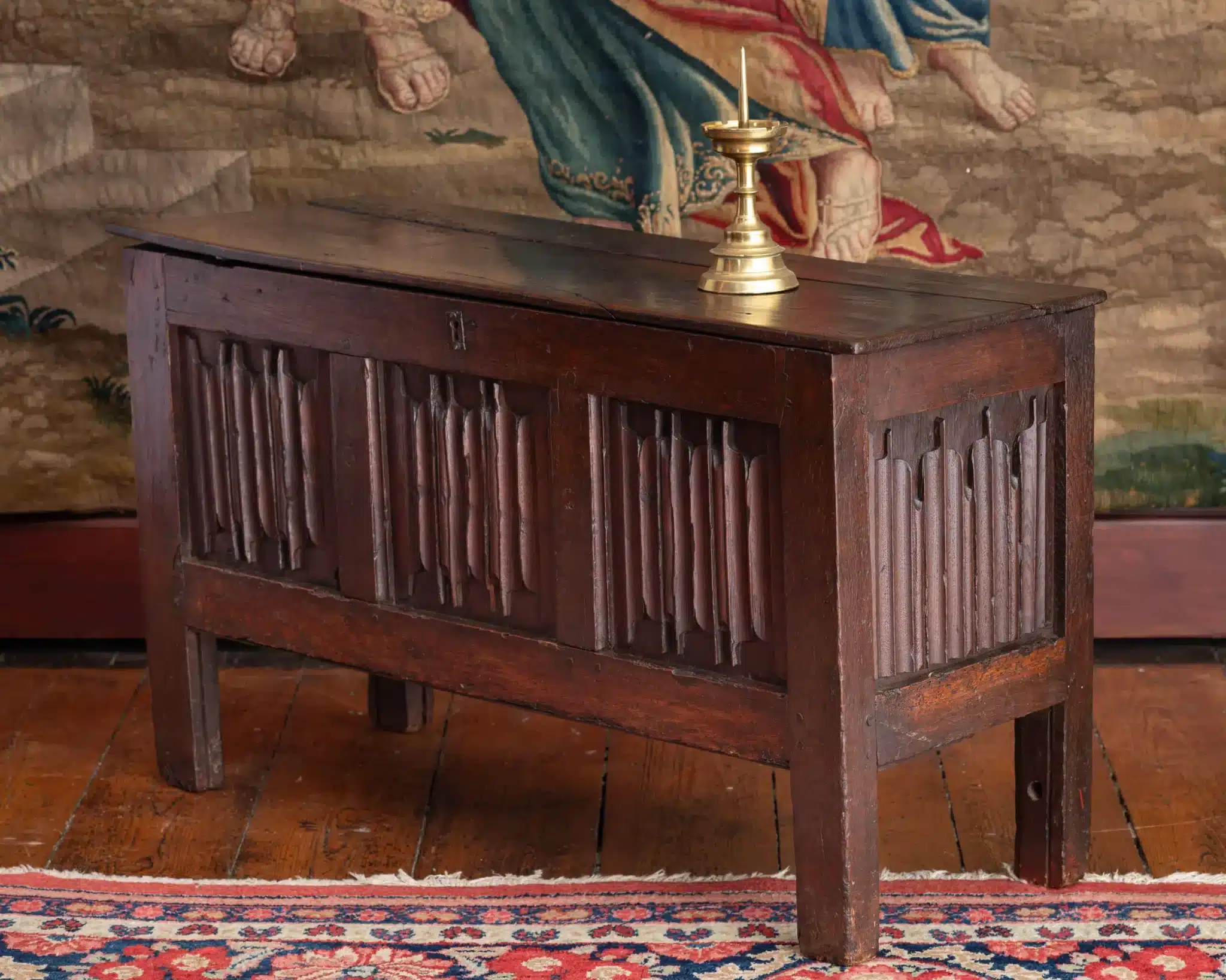 Henry VIII Joined Oak Linenfold Chest, Carved on All Sides