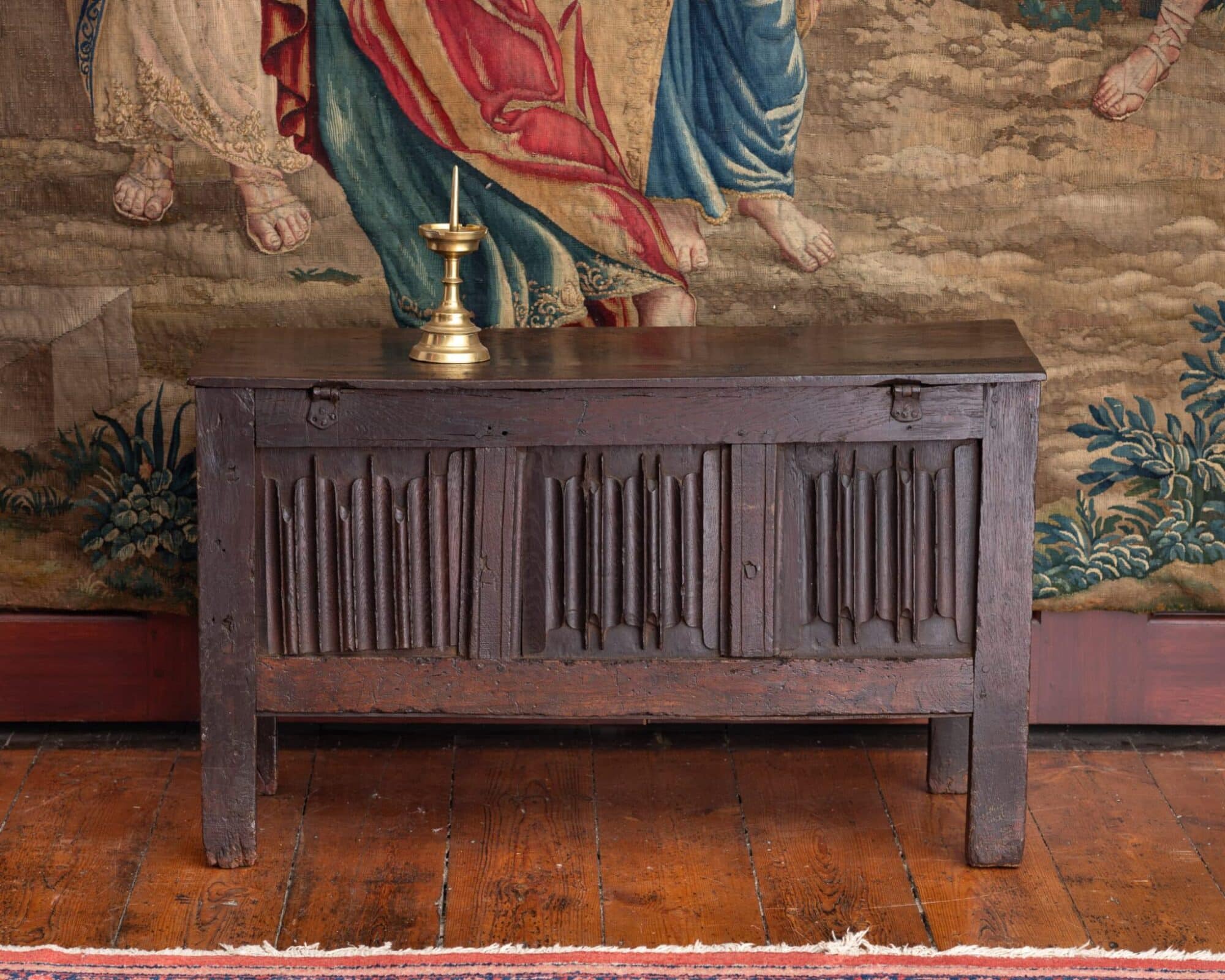 Henry VIII Joined Oak Linenfold Chest, Carved on All Sides