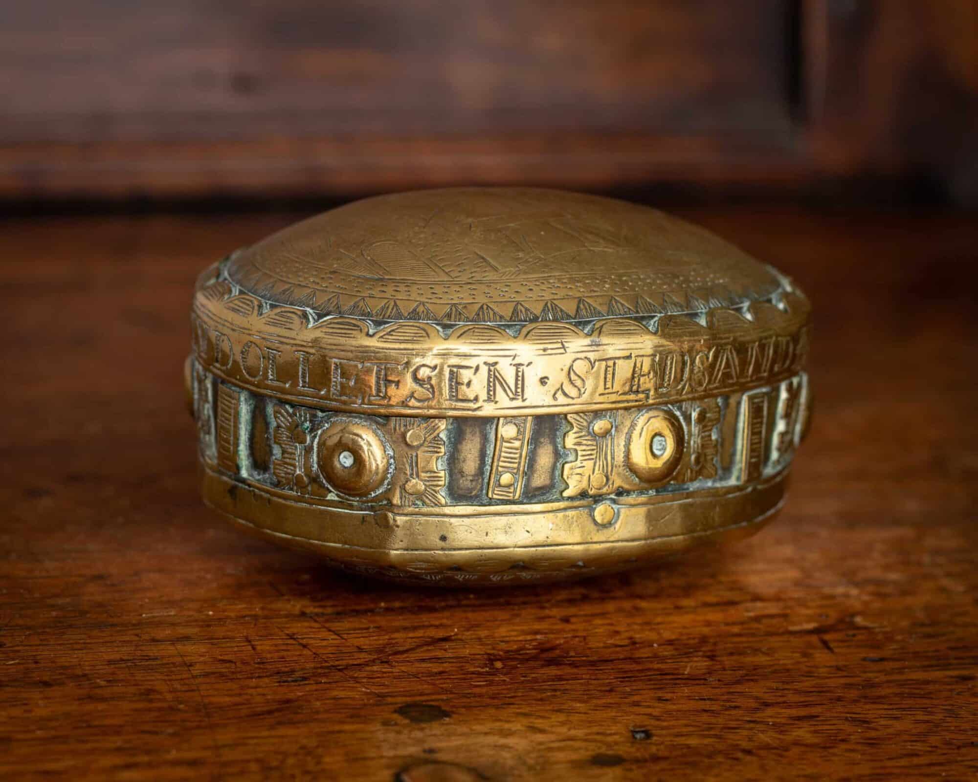 17th century brass tobacco box