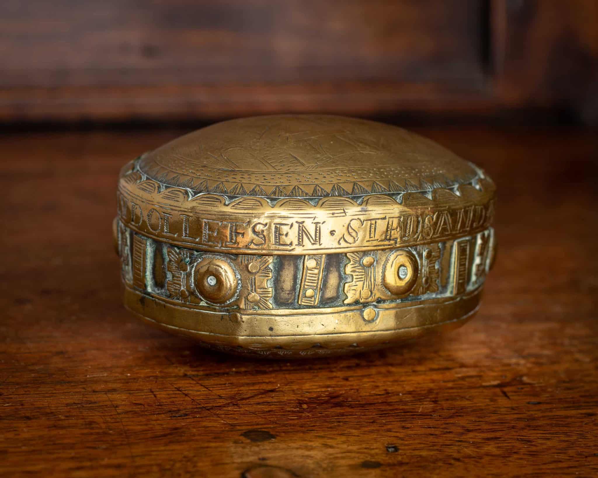 17th century brass tobacco box