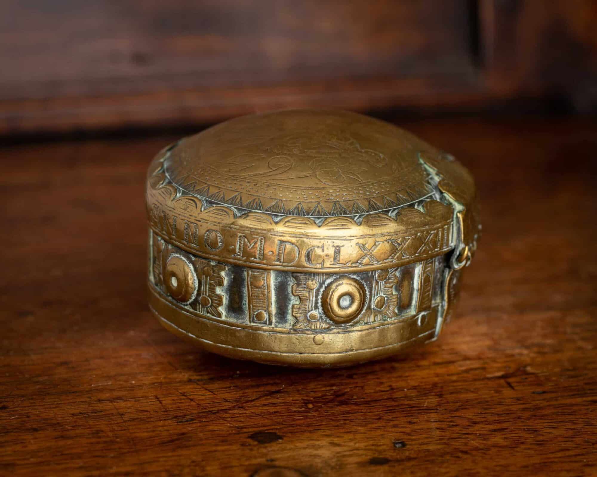 17th century brass tobacco box