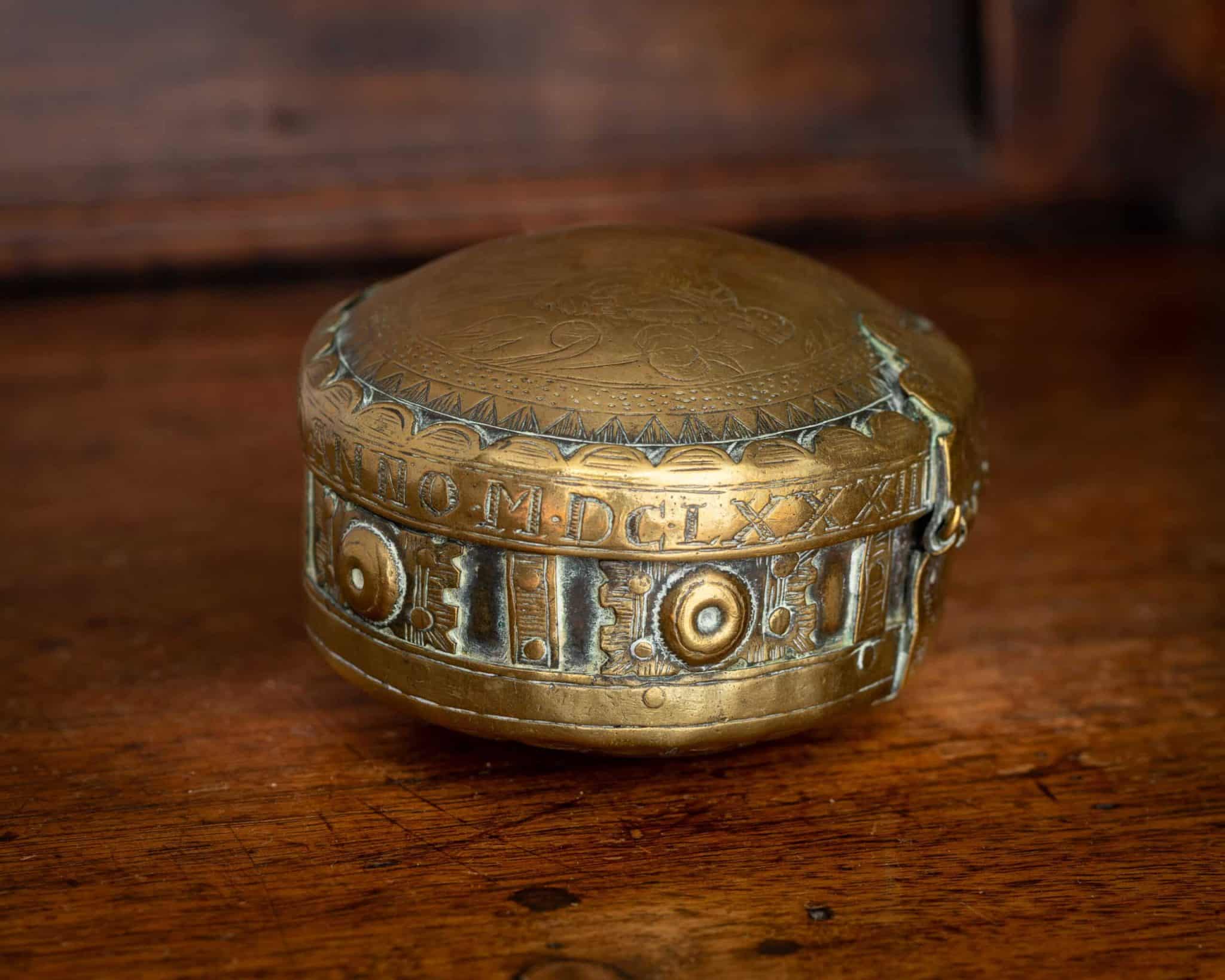 17th century brass tobacco box