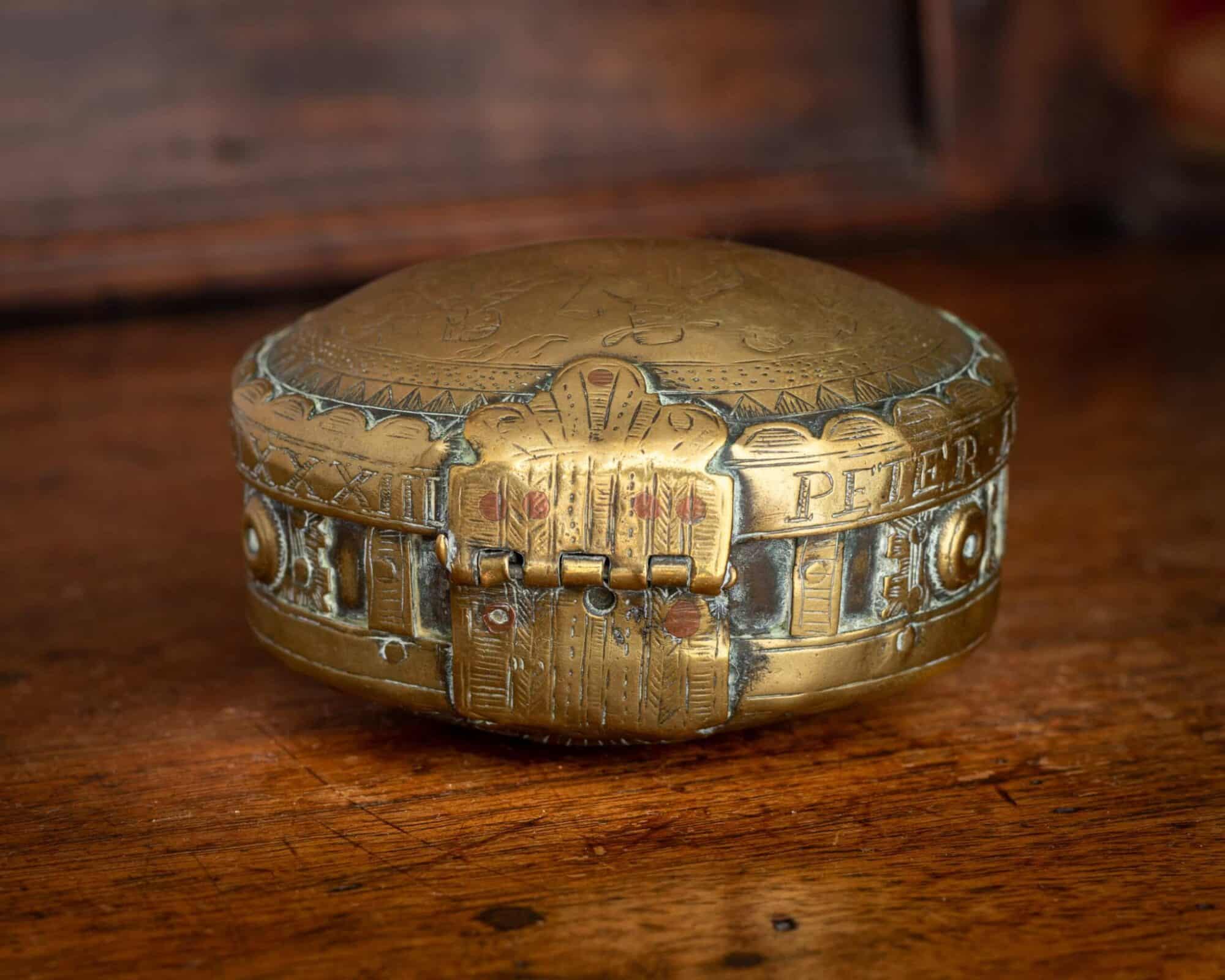 17th century brass tobacco box