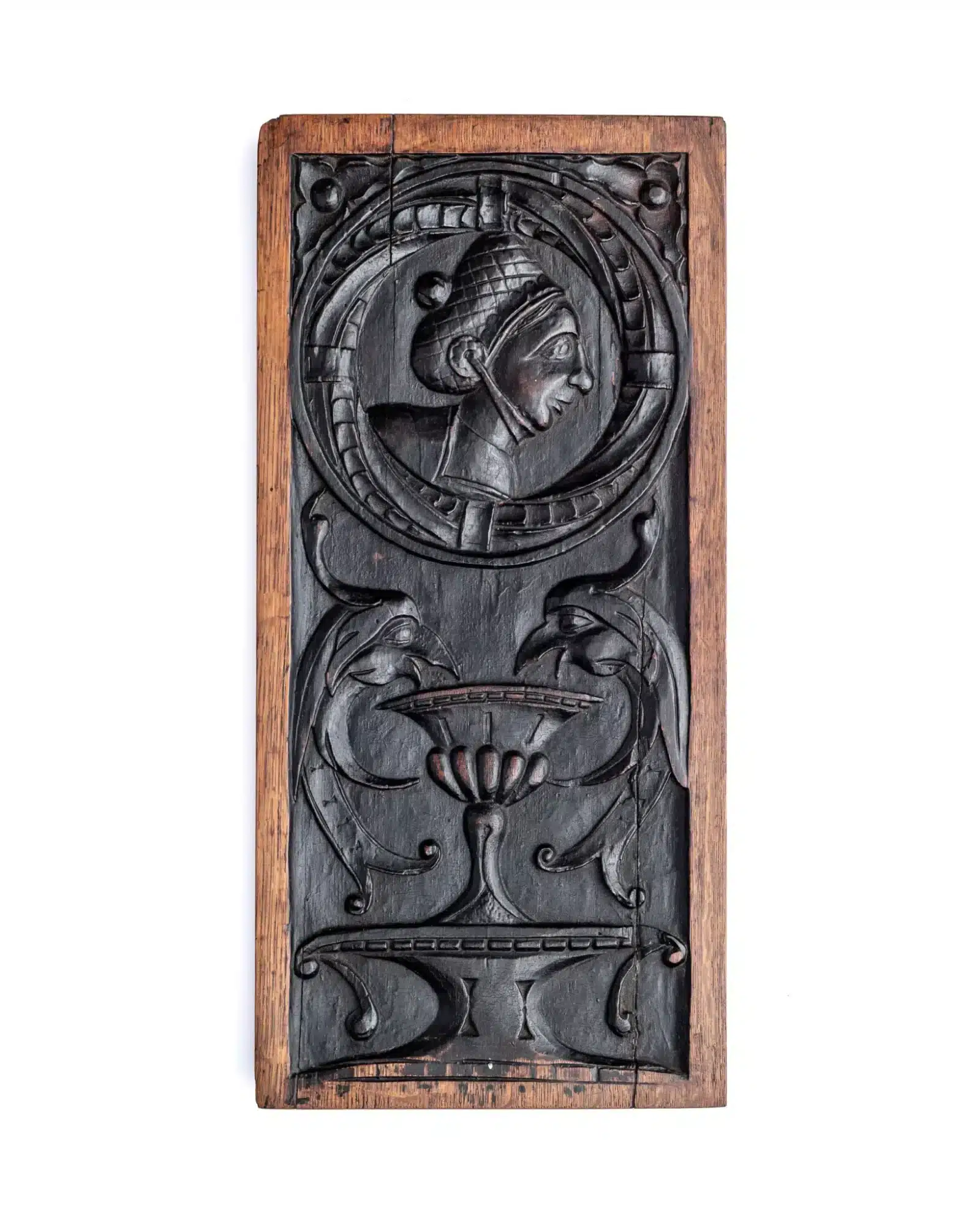 Henry VIII Oak Carved Portrait Panel with Renaissance Ornament