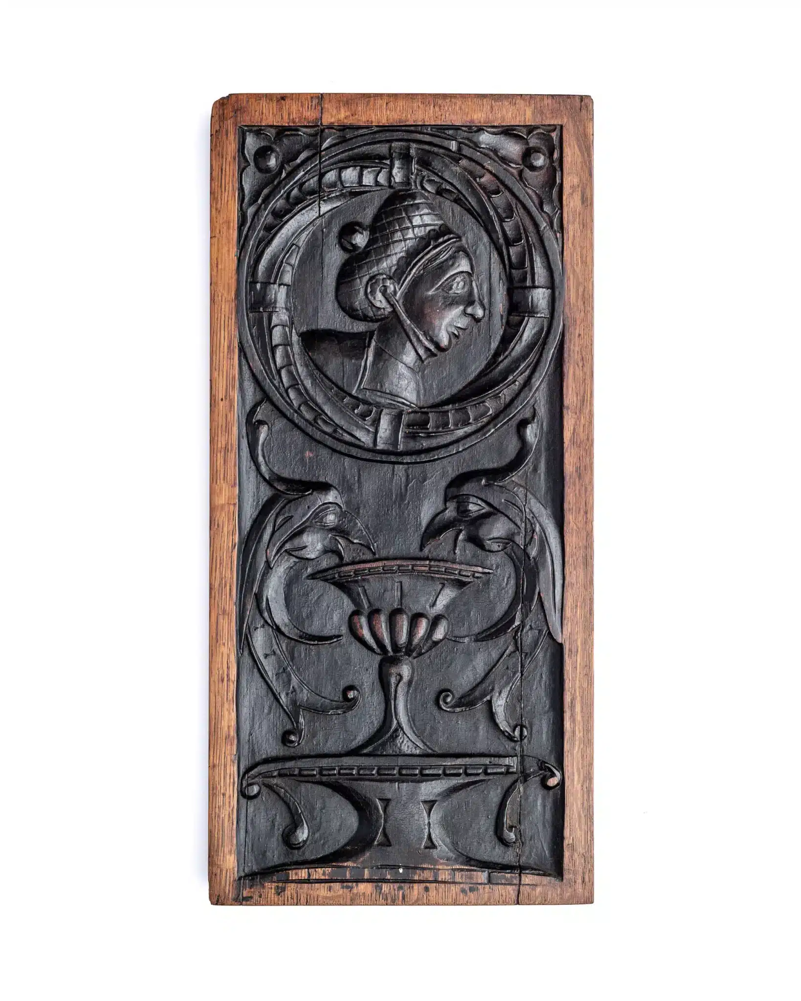 Henry VIII Oak Carved Portrait Panel with Renaissance Ornament