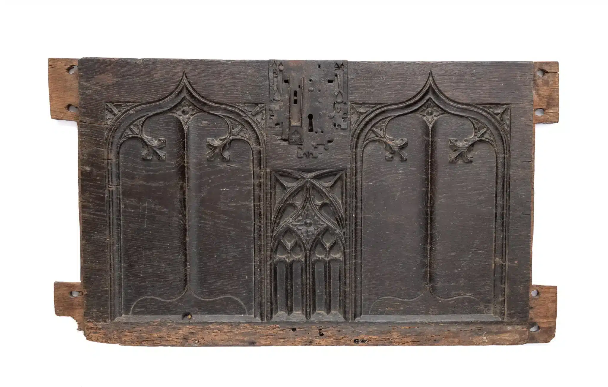 Gothic Oak Carved Chest Front