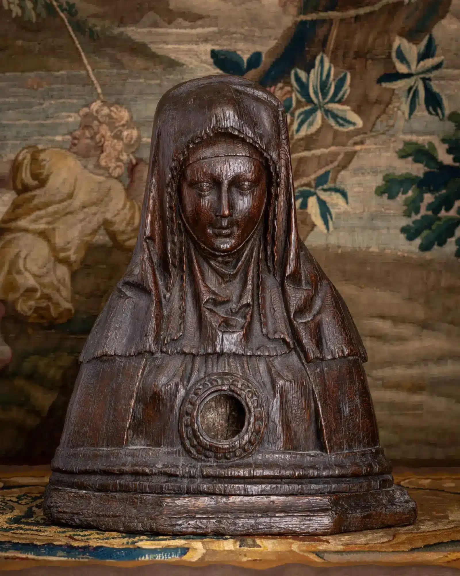 Gothic Oak Reliquary Bust of a Female Saint