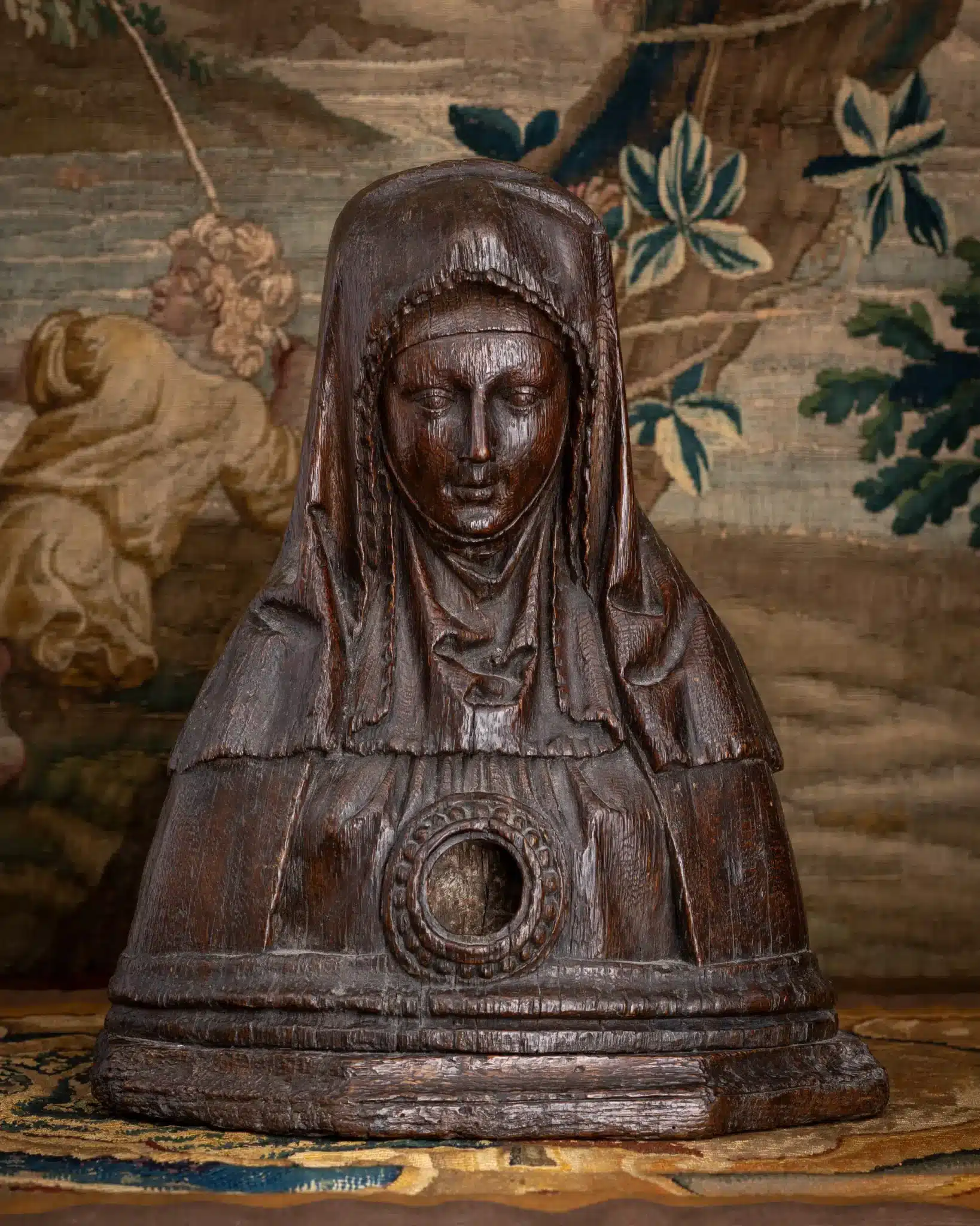 Gothic Oak Reliquary Bust of a Female Saint
