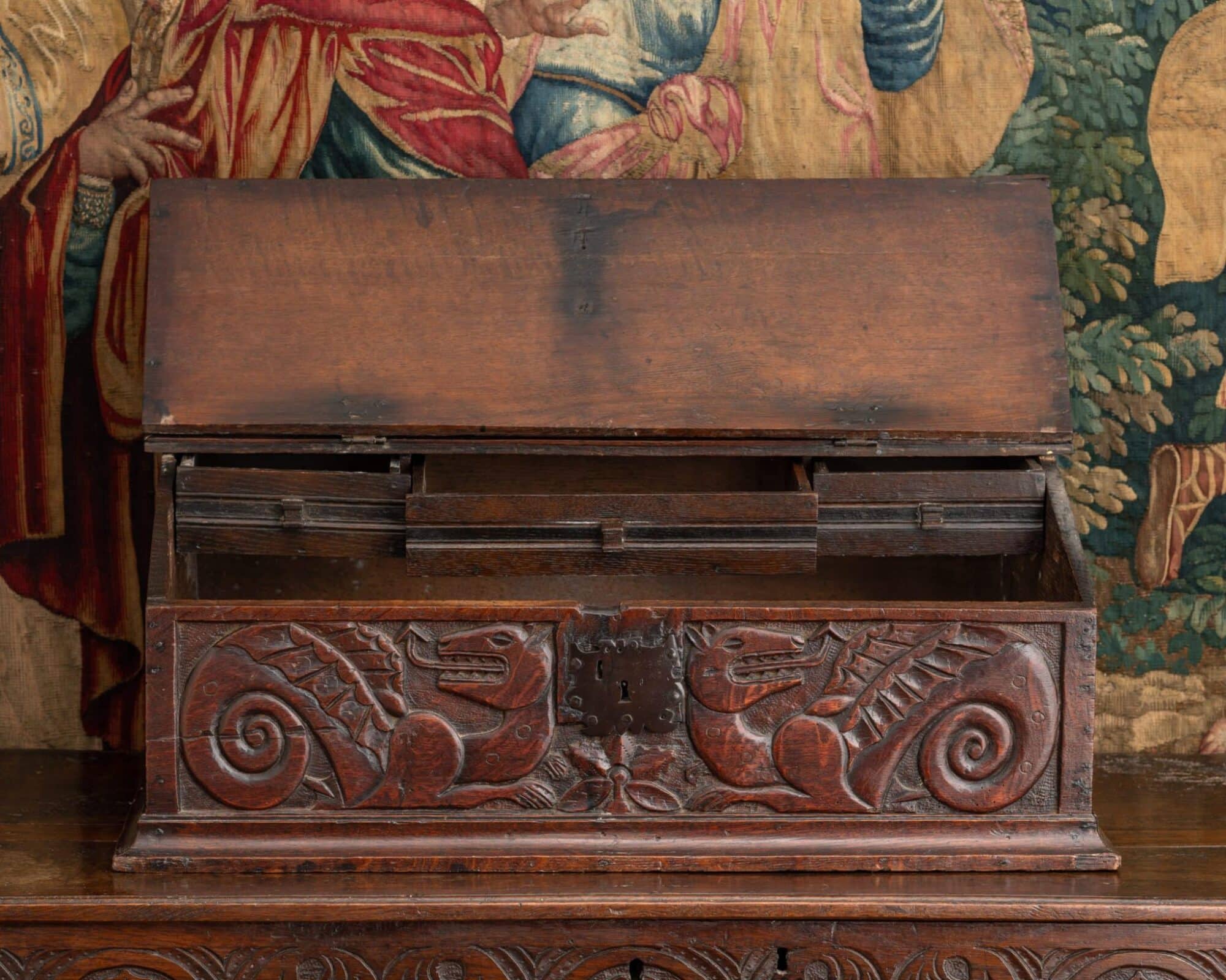 Charles I Boarded Oak Desk Box of Exceptional Quality