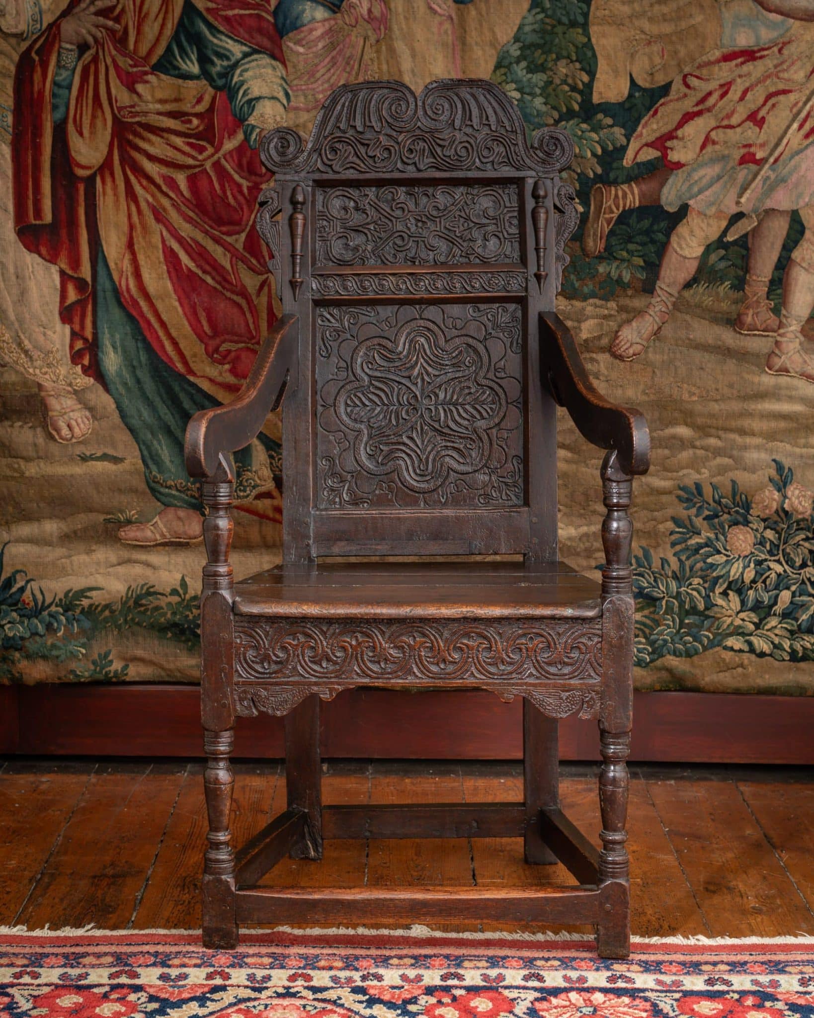 Charles II Joined Oak Armchair of Large Proportions
