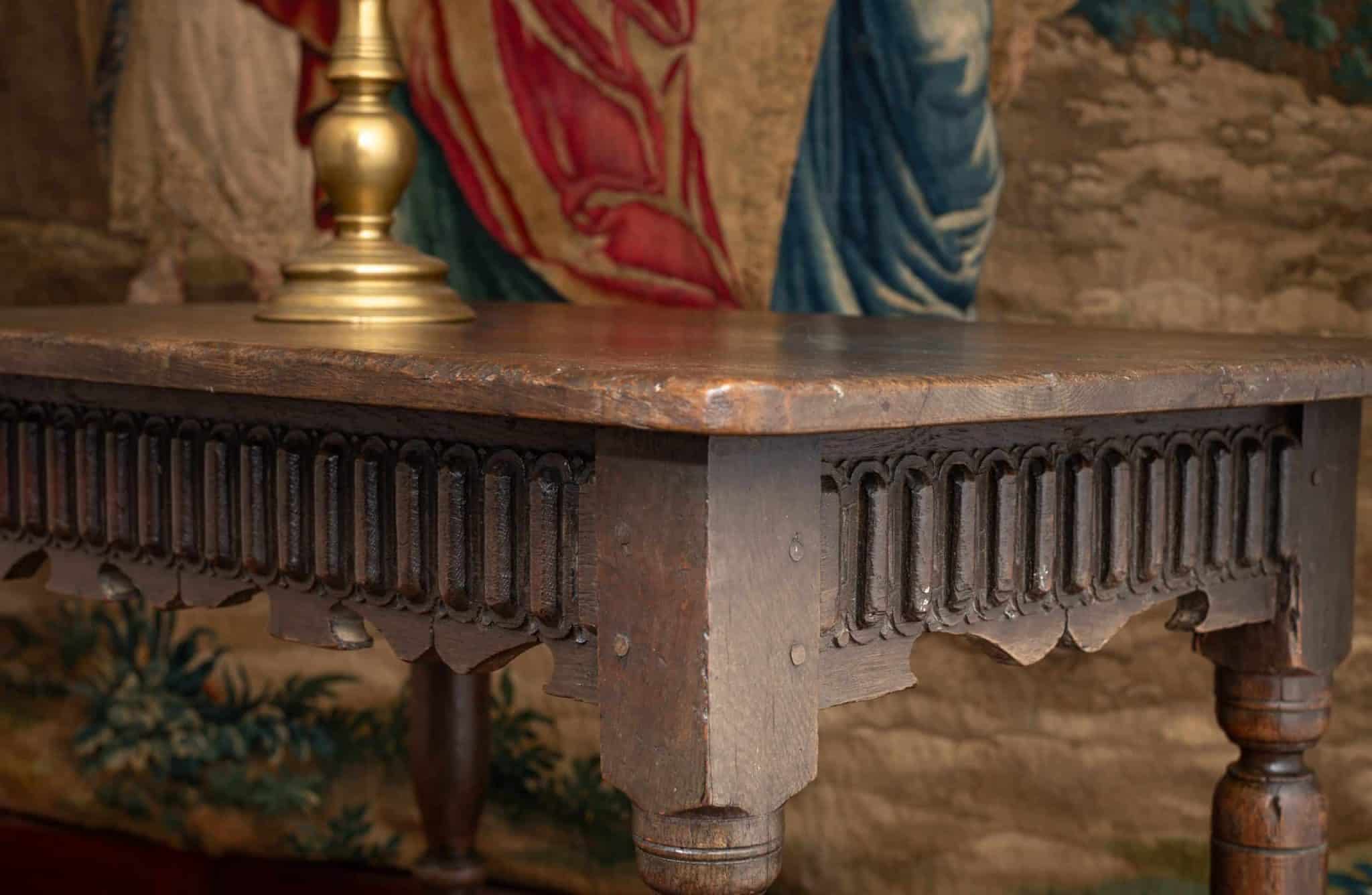 Late Elizabeth I oak carved centre table