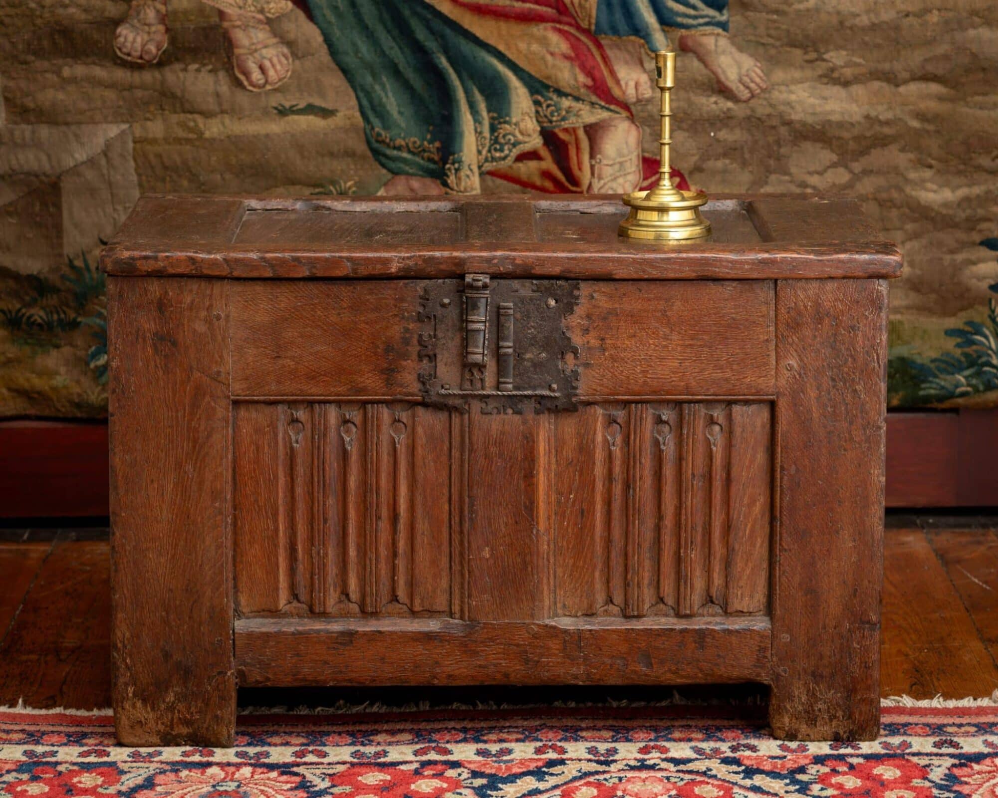 Gothic Oak Linenfold Chest of Small Proportions