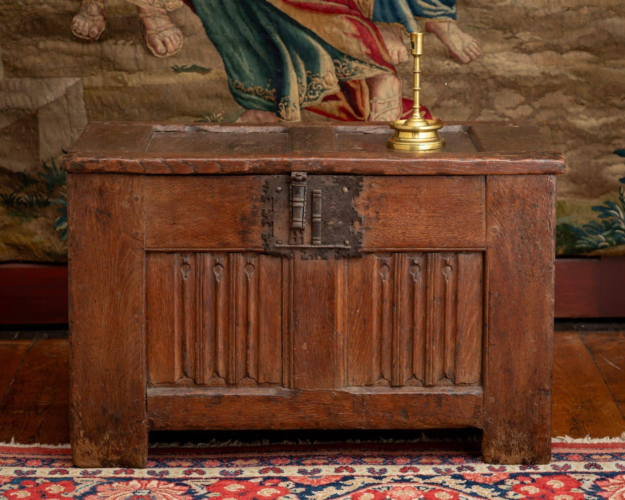 Gothic Oak Linenfold Chest of Small Proportions