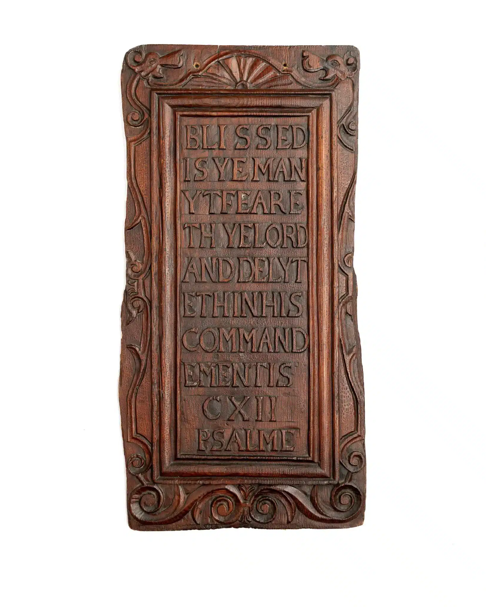 Rare Early 17th-Century Scottish Carved Pine Plaque