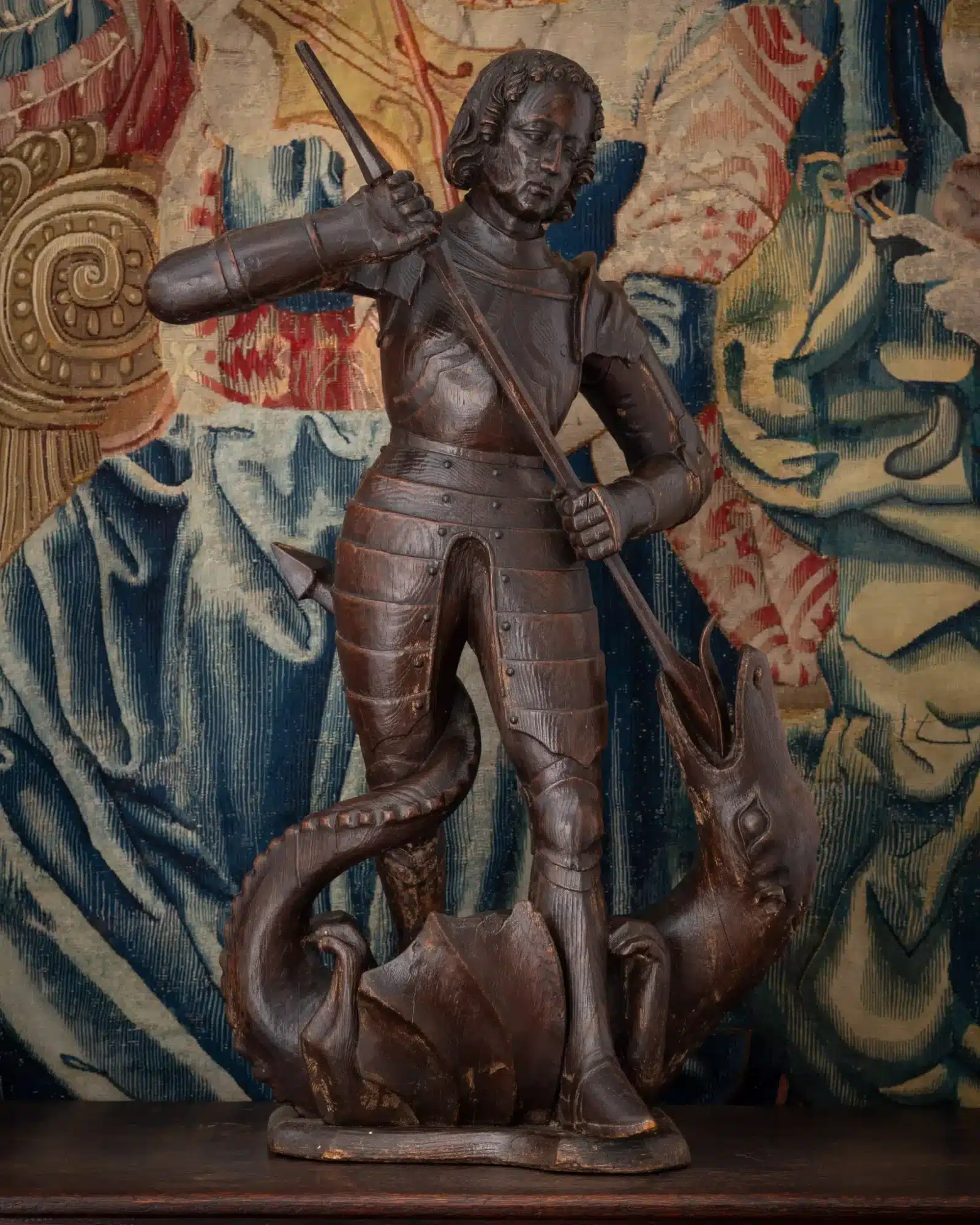Late Gothic Softwood Figure of Saint George and the Dragon
