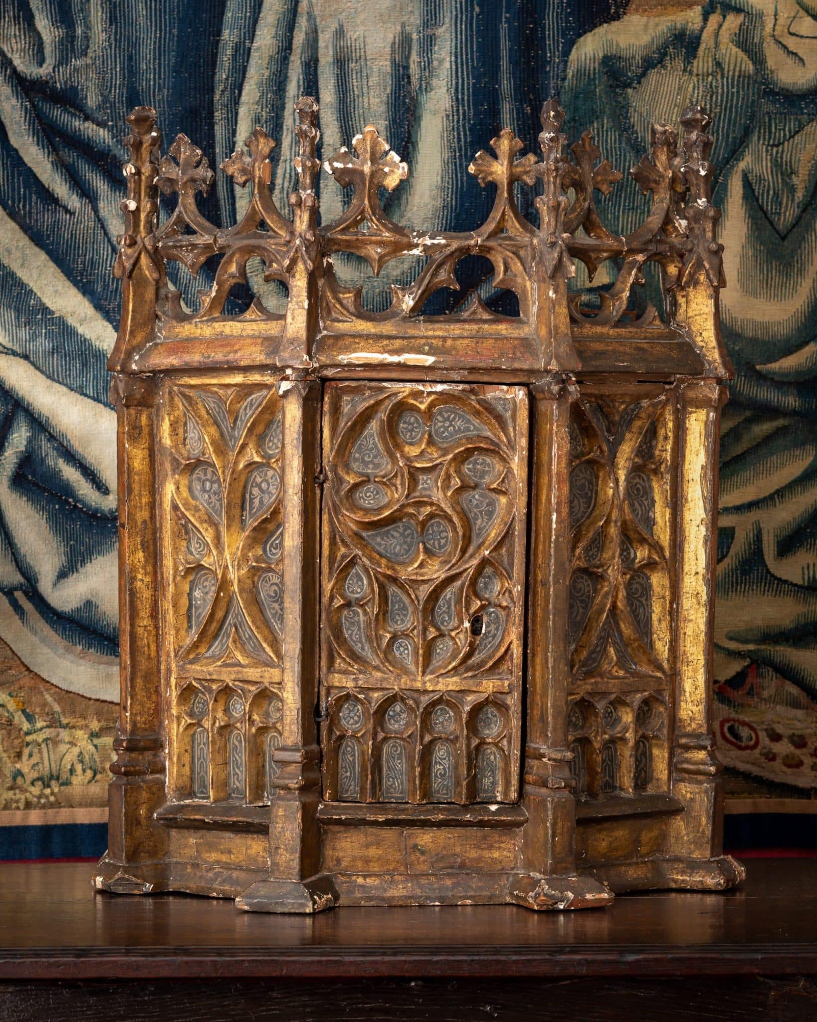 Gothic Giltwood Tabernacle With Original Gilding and Blue Painted Decoration