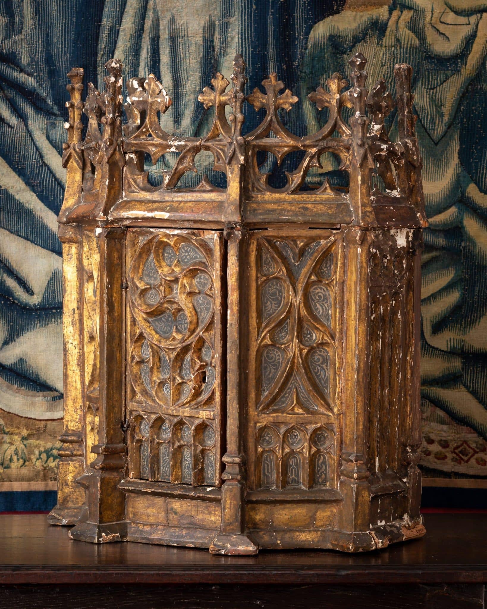 Gothic Giltwood Tabernacle With Original Gilding and Blue Painted Decoration