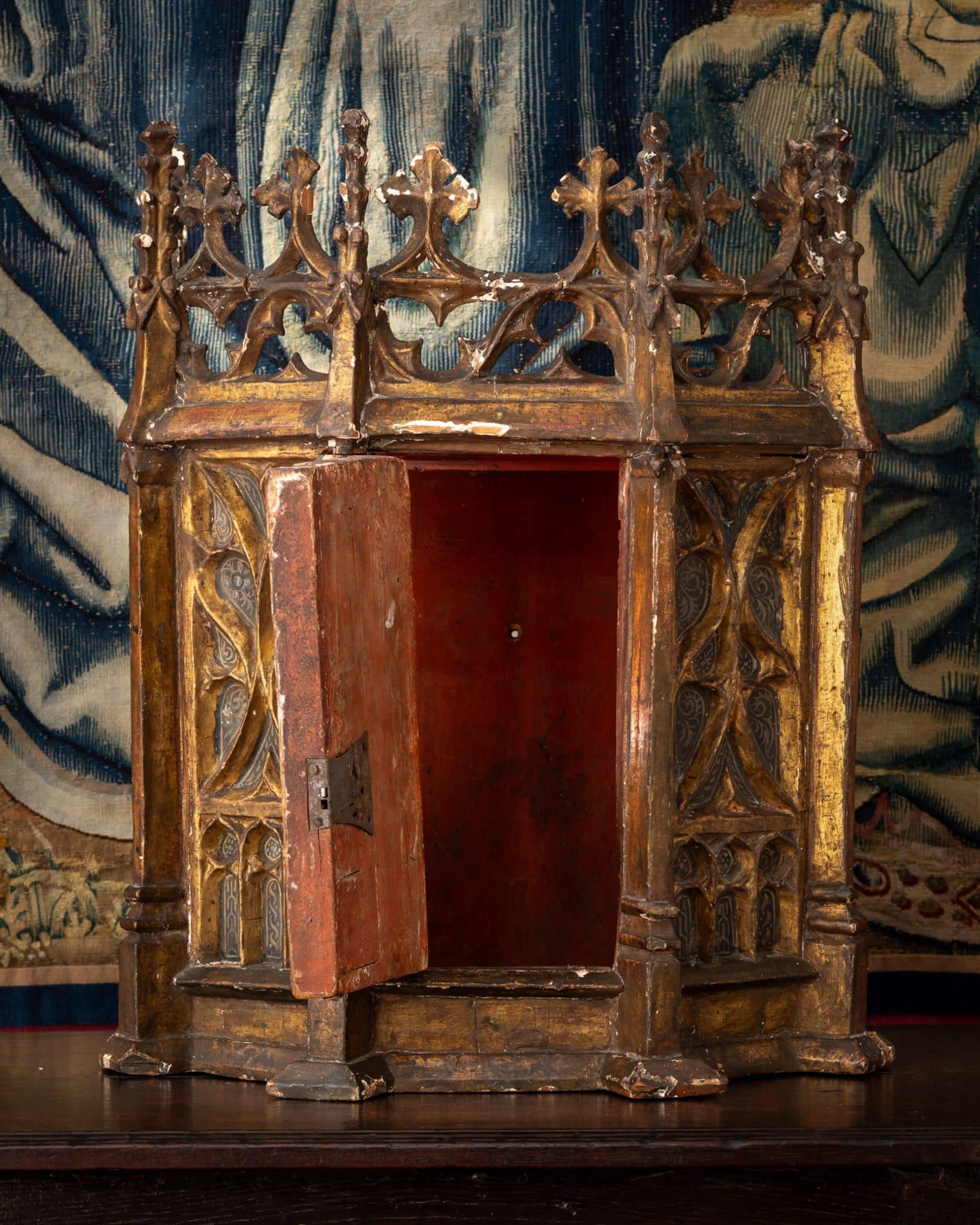 Gothic Giltwood Tabernacle With Original Gilding and Blue Painted Decoration