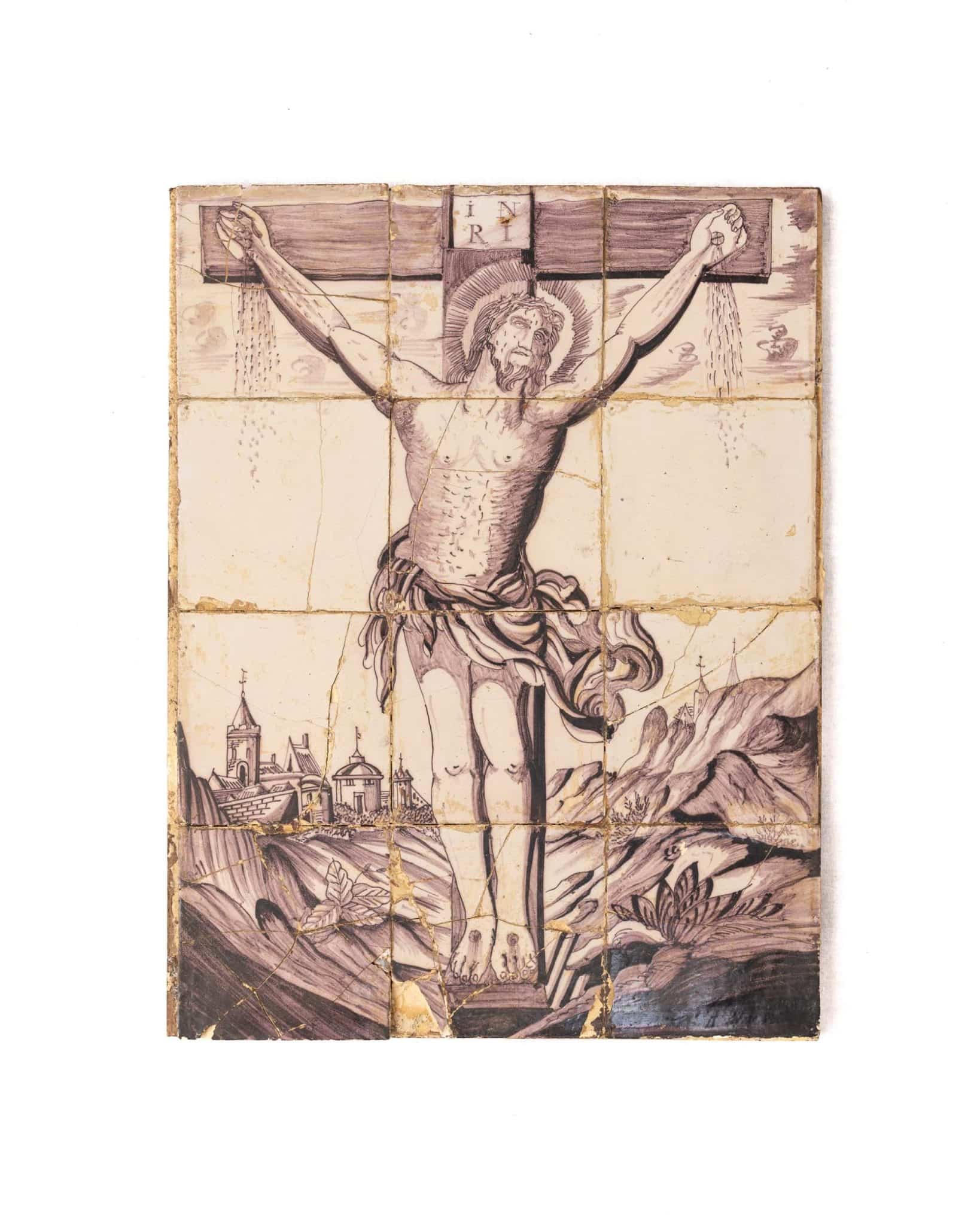 A Portuguese Azulejo Crucifixion Panel