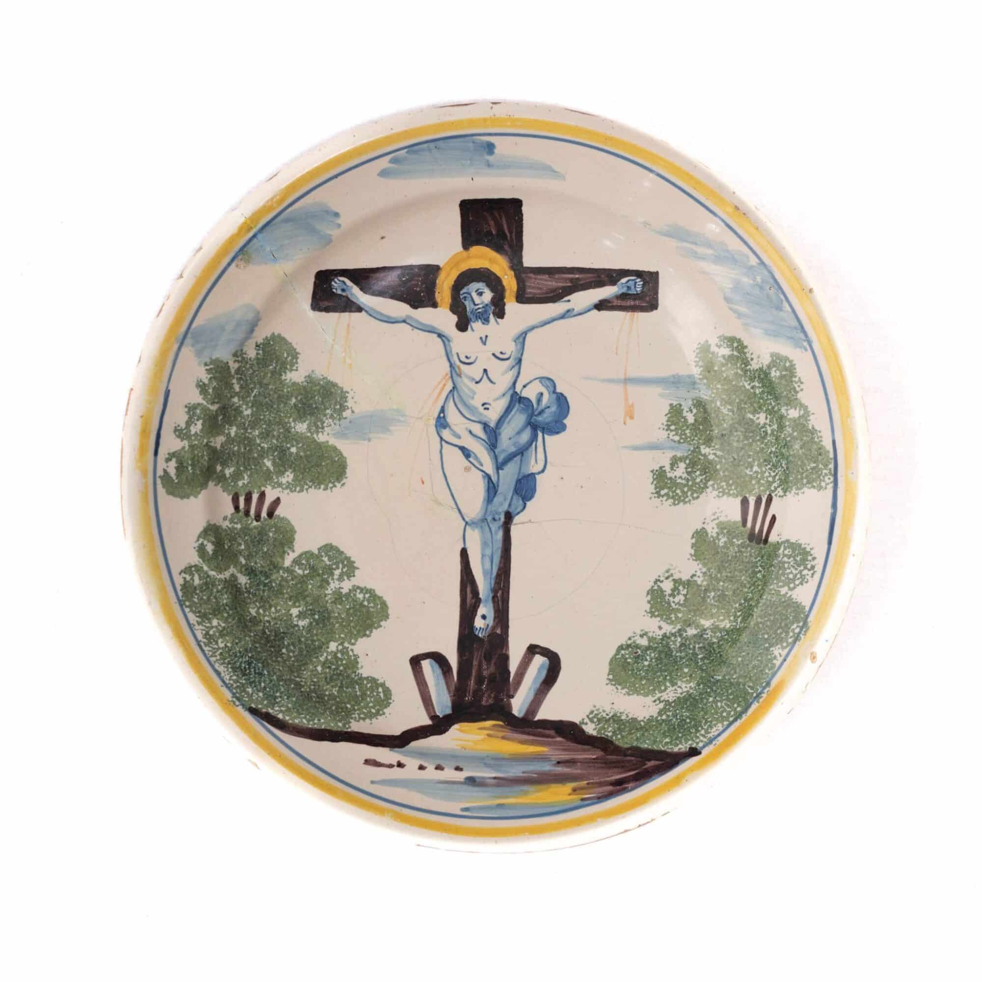 Spanish Tin-Glazed Earthenware Devotional Dish