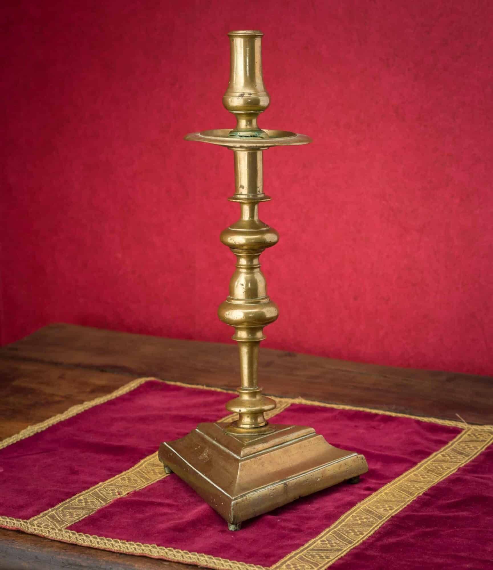 Renaissance Triangular-Base Brass Candlestick