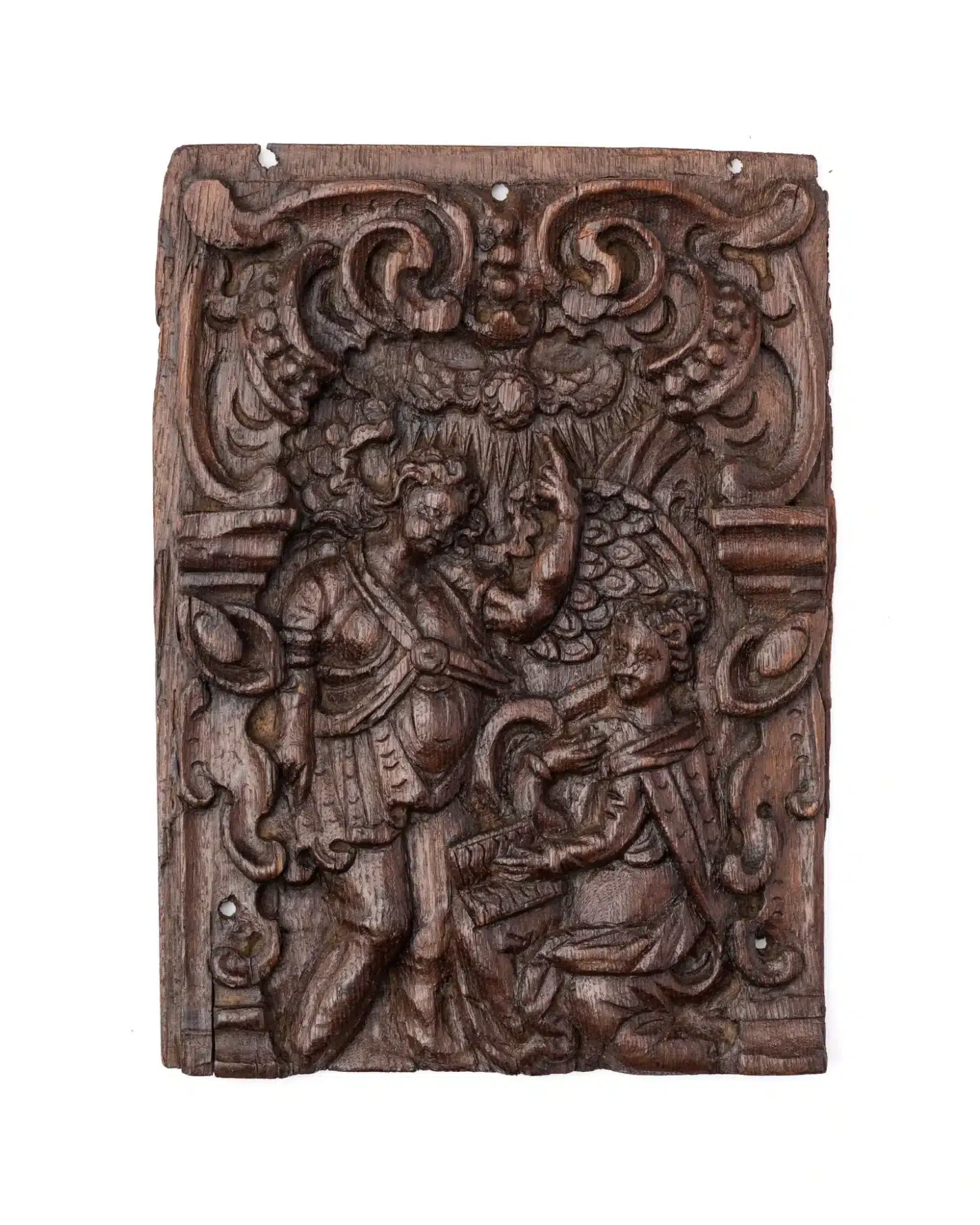Annunciation carved oak panel