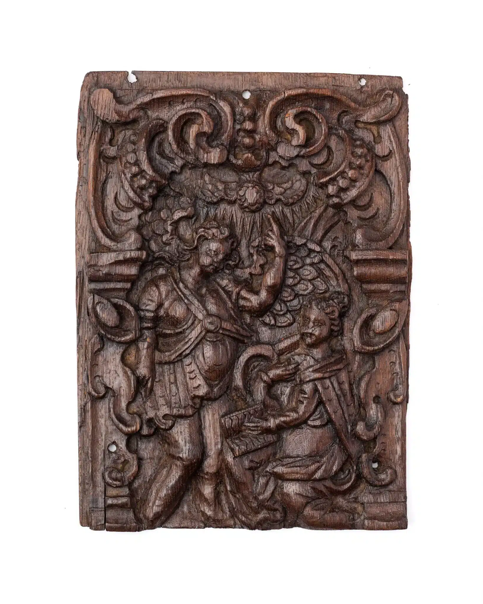 Annunciation carved oak panel