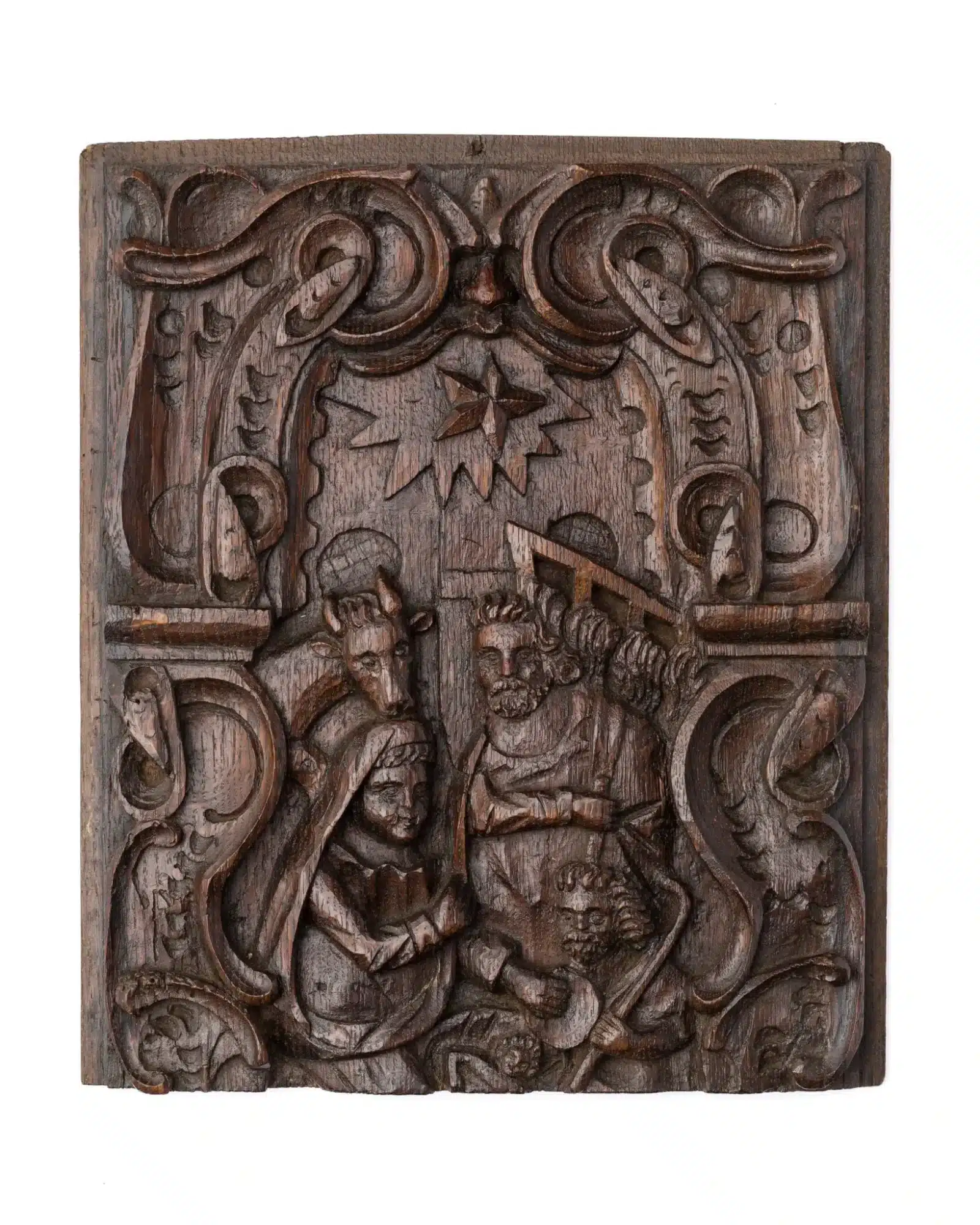 Renaissance Carved Oak Panel: The Nativity