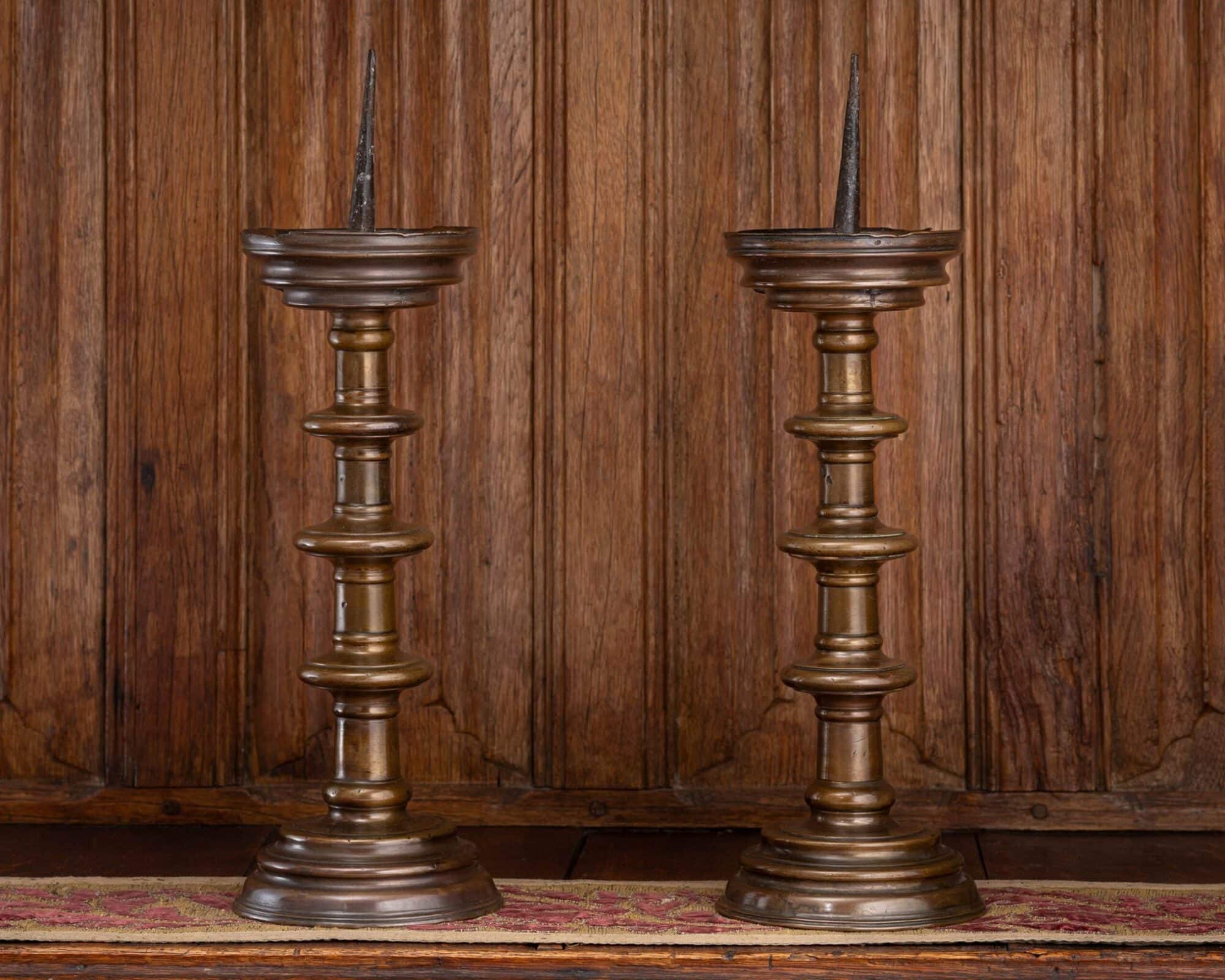 Pair of Late Gothic / Early Renaissance Bronze Pricket Candlesticks